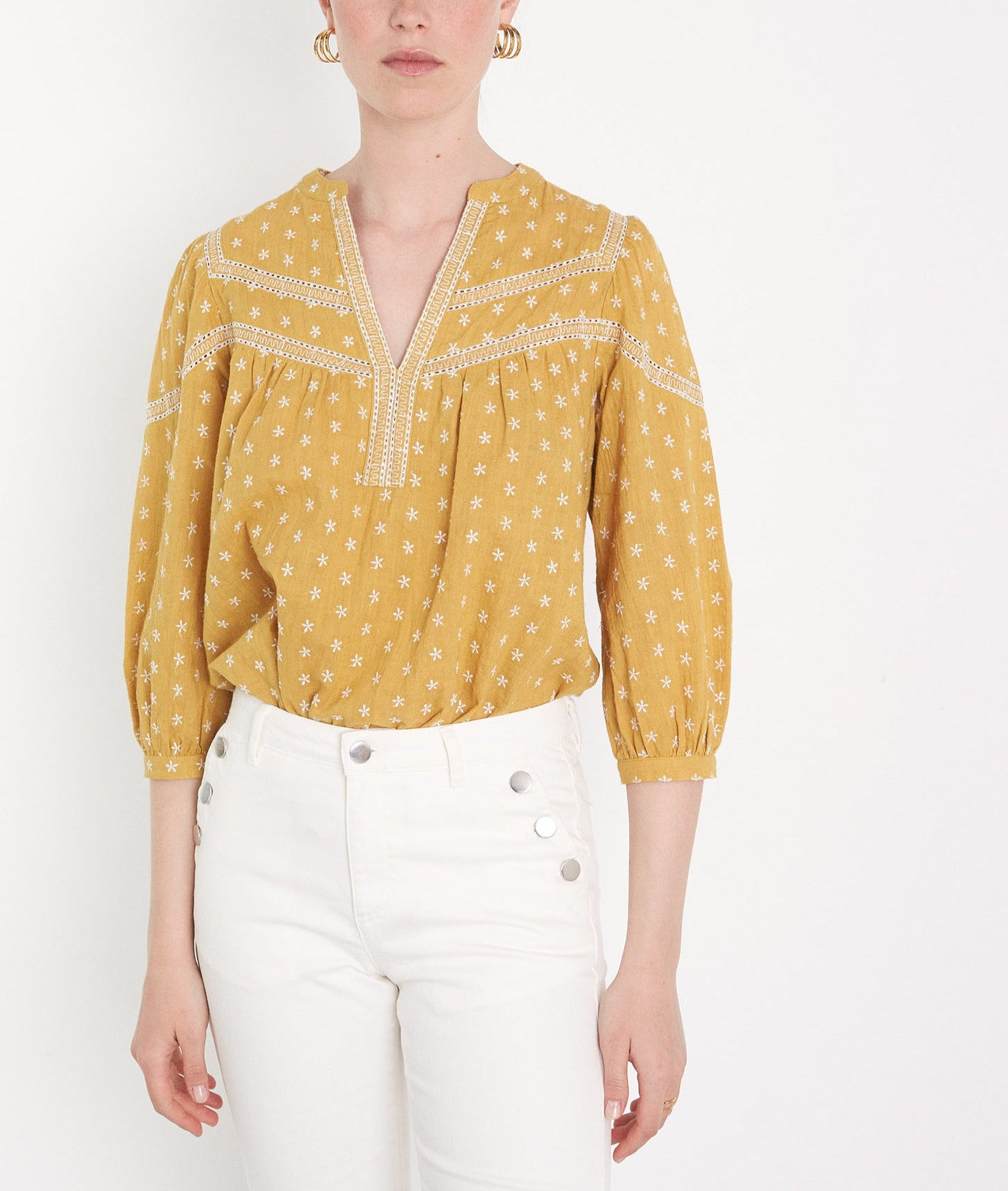 Blouse en coton brodé jaune Cassandra Faume - seconde main