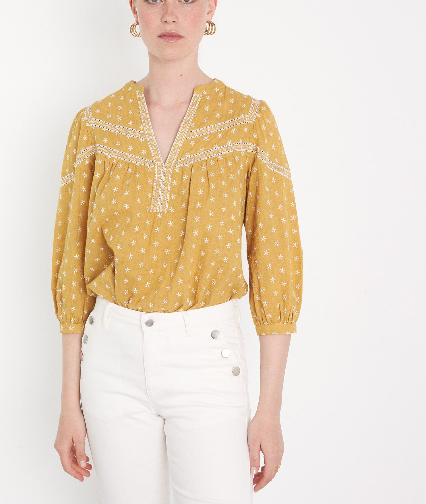 Blouse en coton brodé jaune Cassandra Faume - seconde main