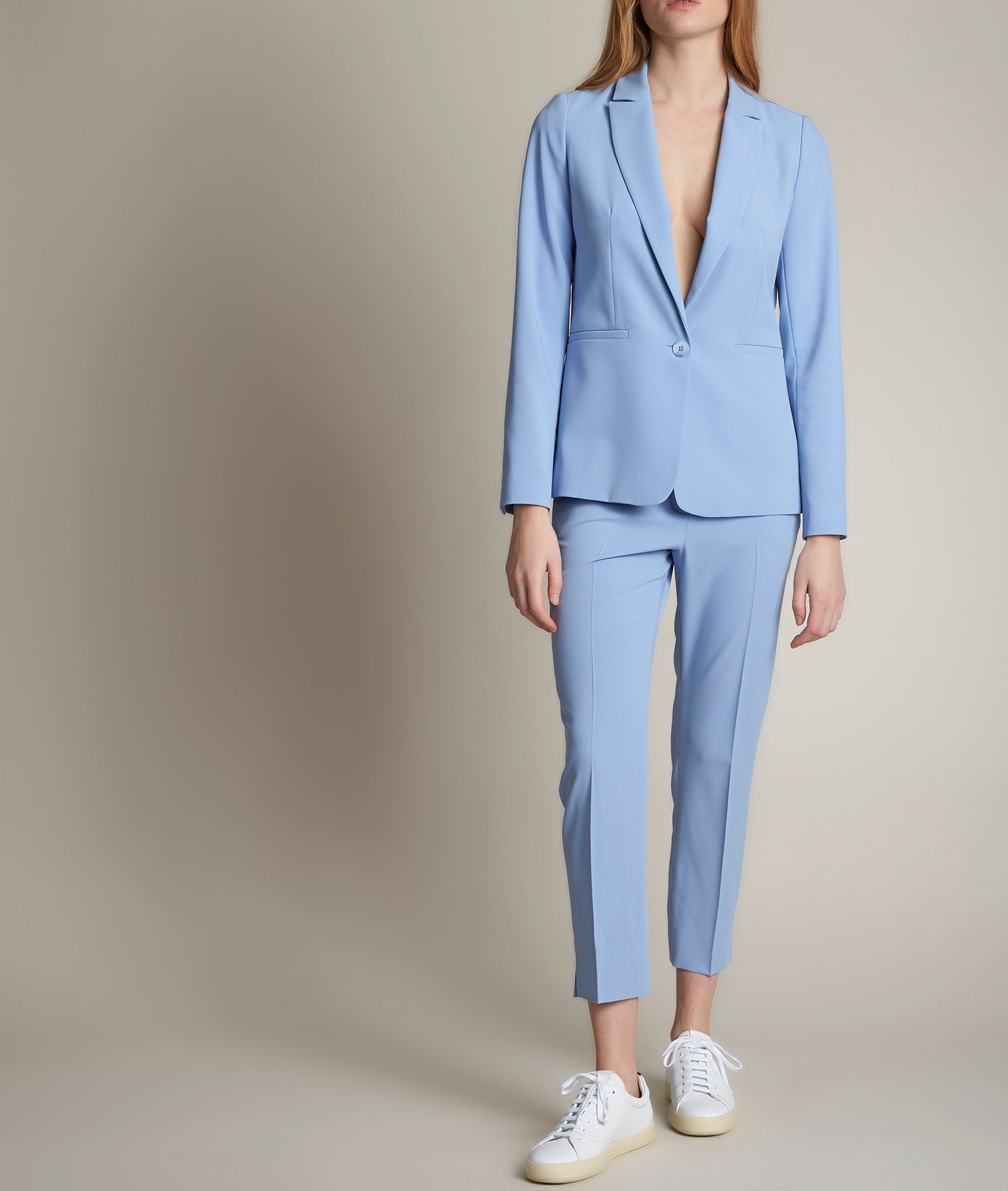 Pantalon cigarette en microfibre azur Suzanne Faume - seconde main