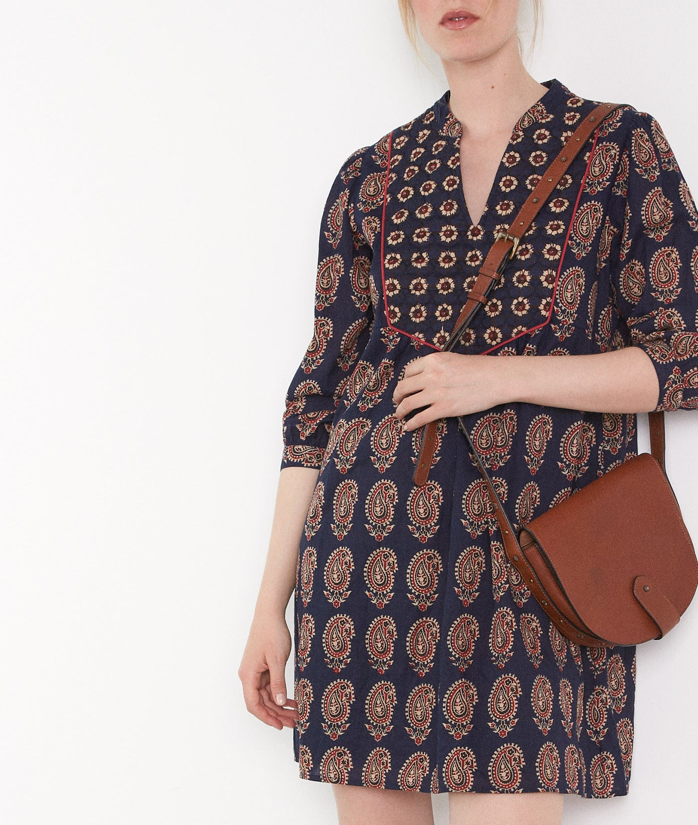 Robe courte imprimée en coton marine Hariana Faume - seconde main