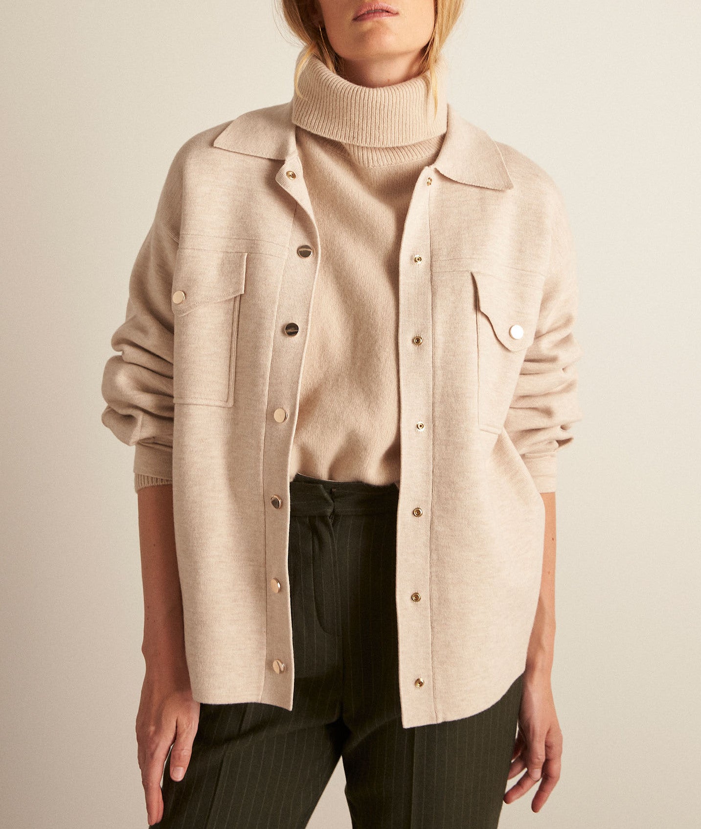 Surchemise en maille EcoVero beige Brooke Faume - seconde main