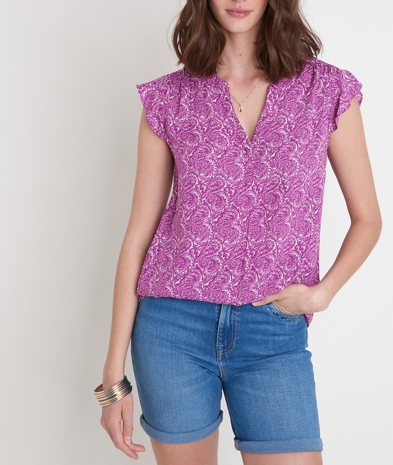 Blouse imprimée sans manches violette Tela Faume - seconde main