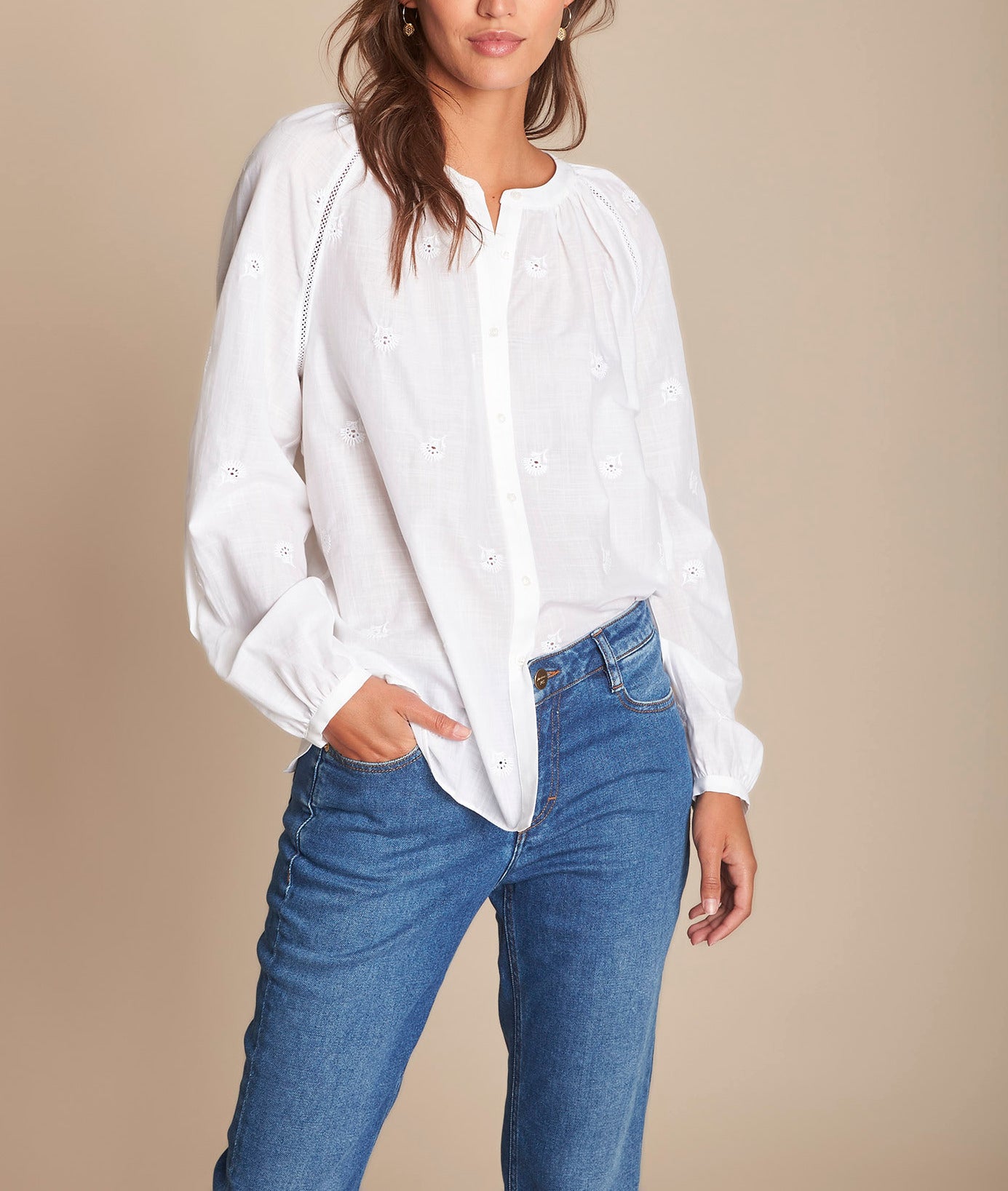 blouse blanche en broderie anglaise Maina Faume - seconde main
