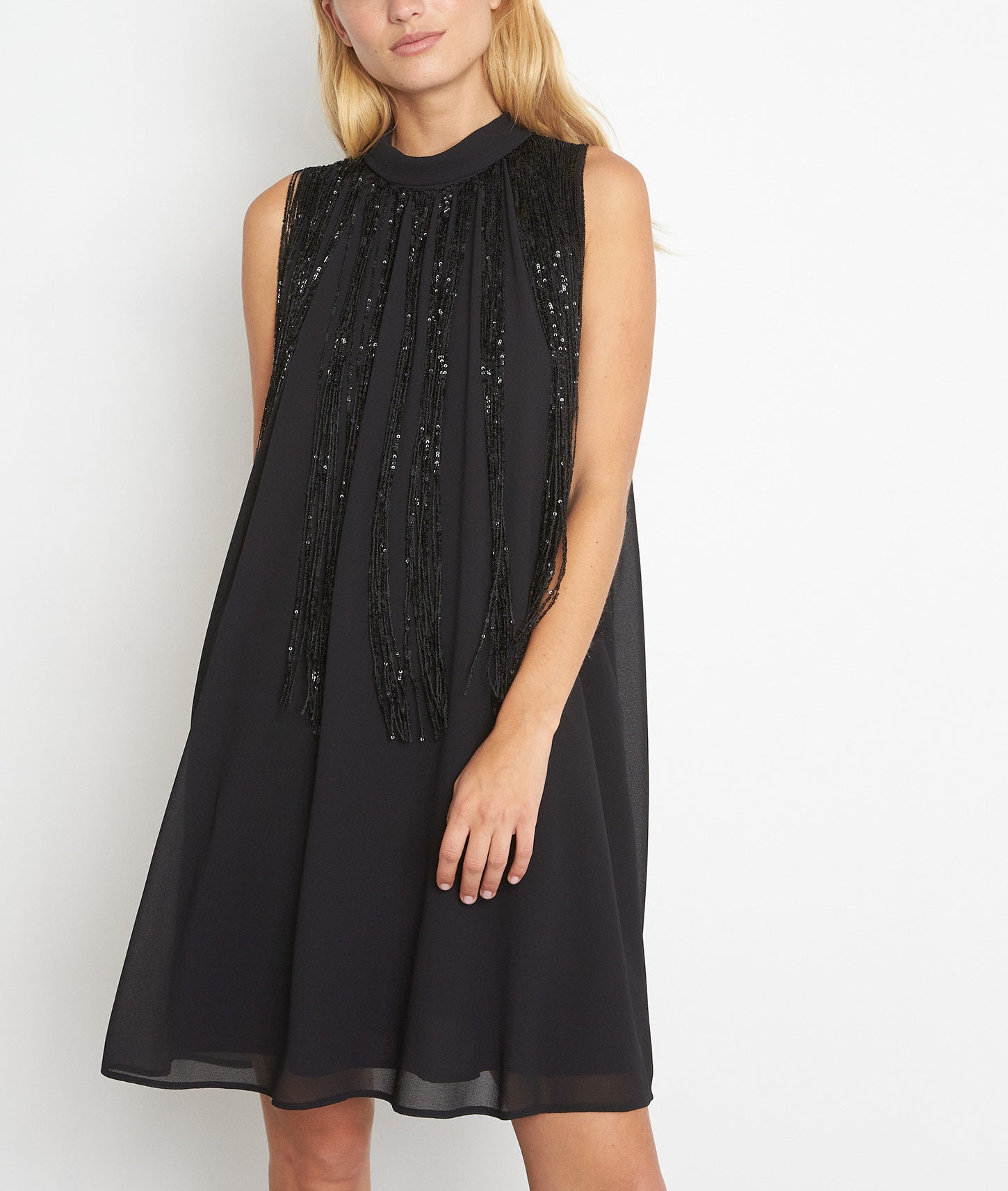 Robe noire sans manches à franges sequins Chachacha Faume - seconde main