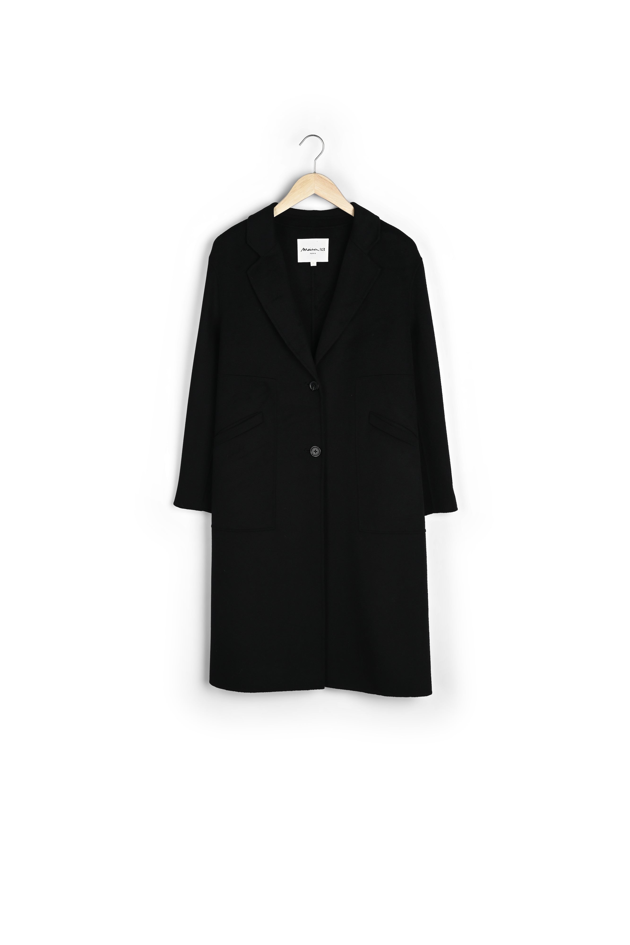 Manteau long noir en laine Maya Faume - seconde main