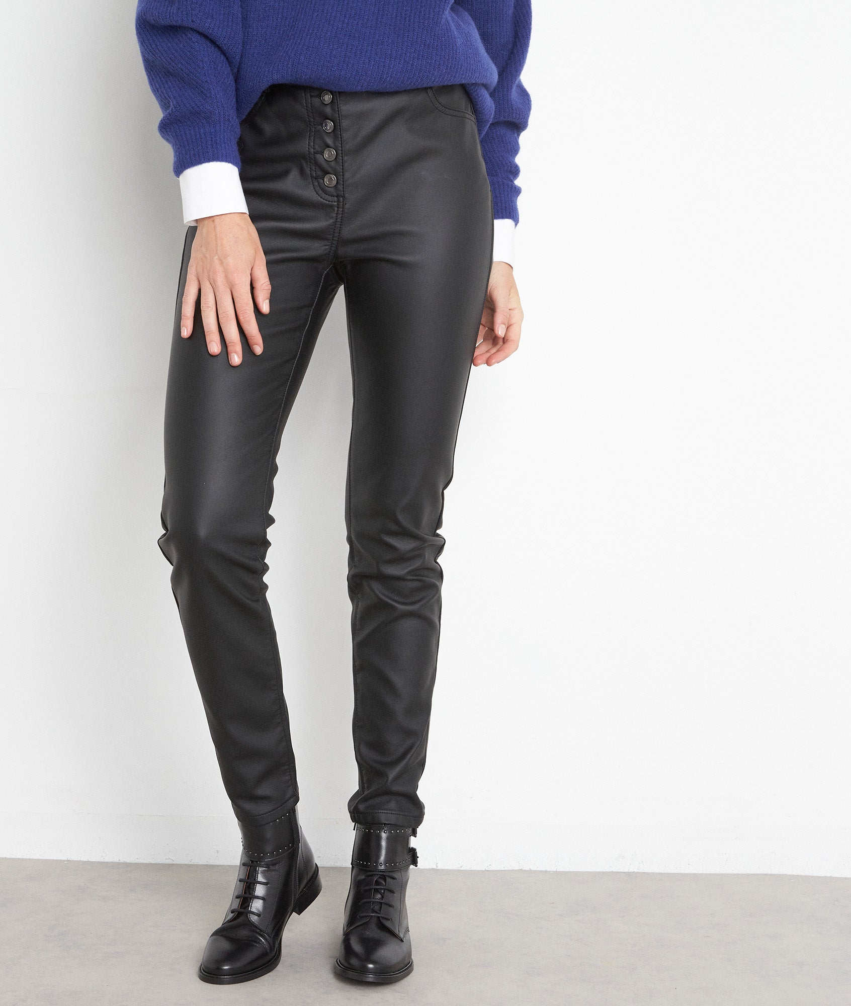 Pantalon en cuir synthétique noir DUNCAN Faume - seconde main