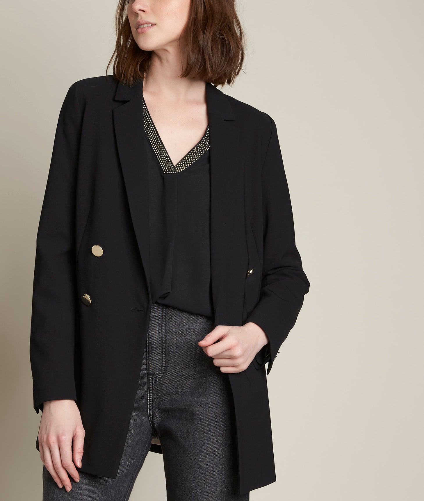 Blouse noire en polyester recyclé Edana Faume - seconde main