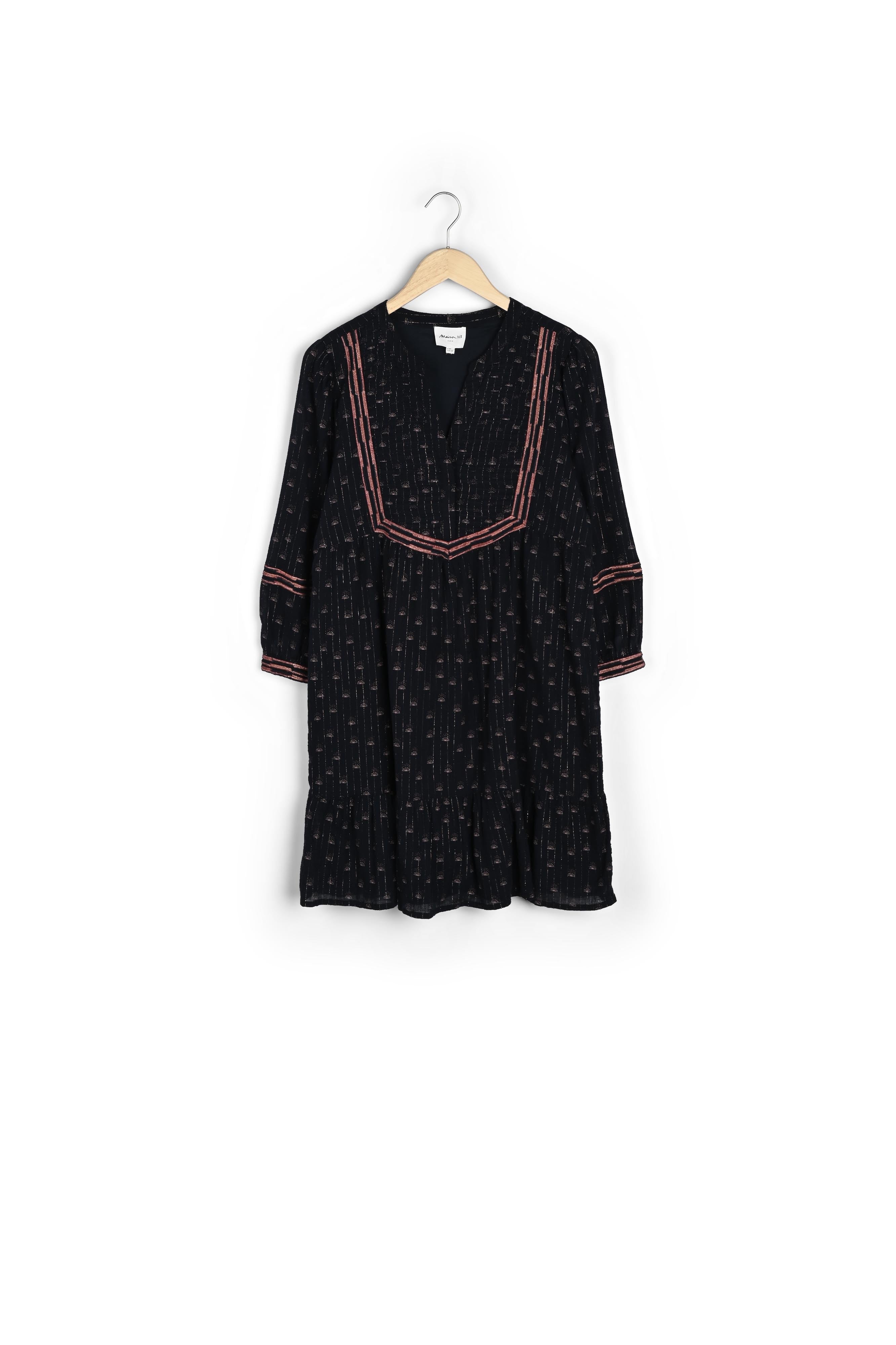 Robe courte imprimée et brodée bleu nuit Noha Faume - seconde main