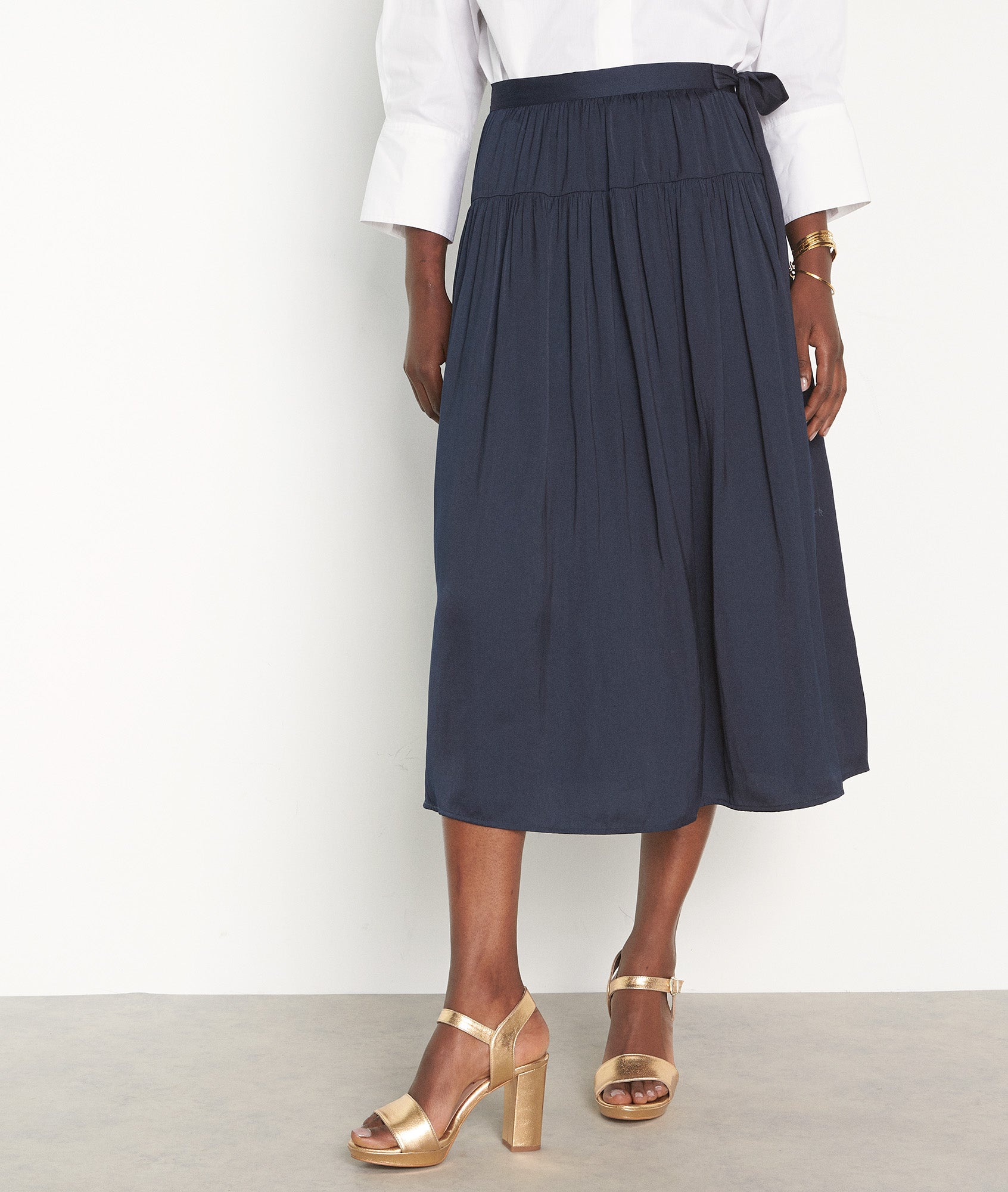 Jupe midi satinée marine Dani Faume - seconde main