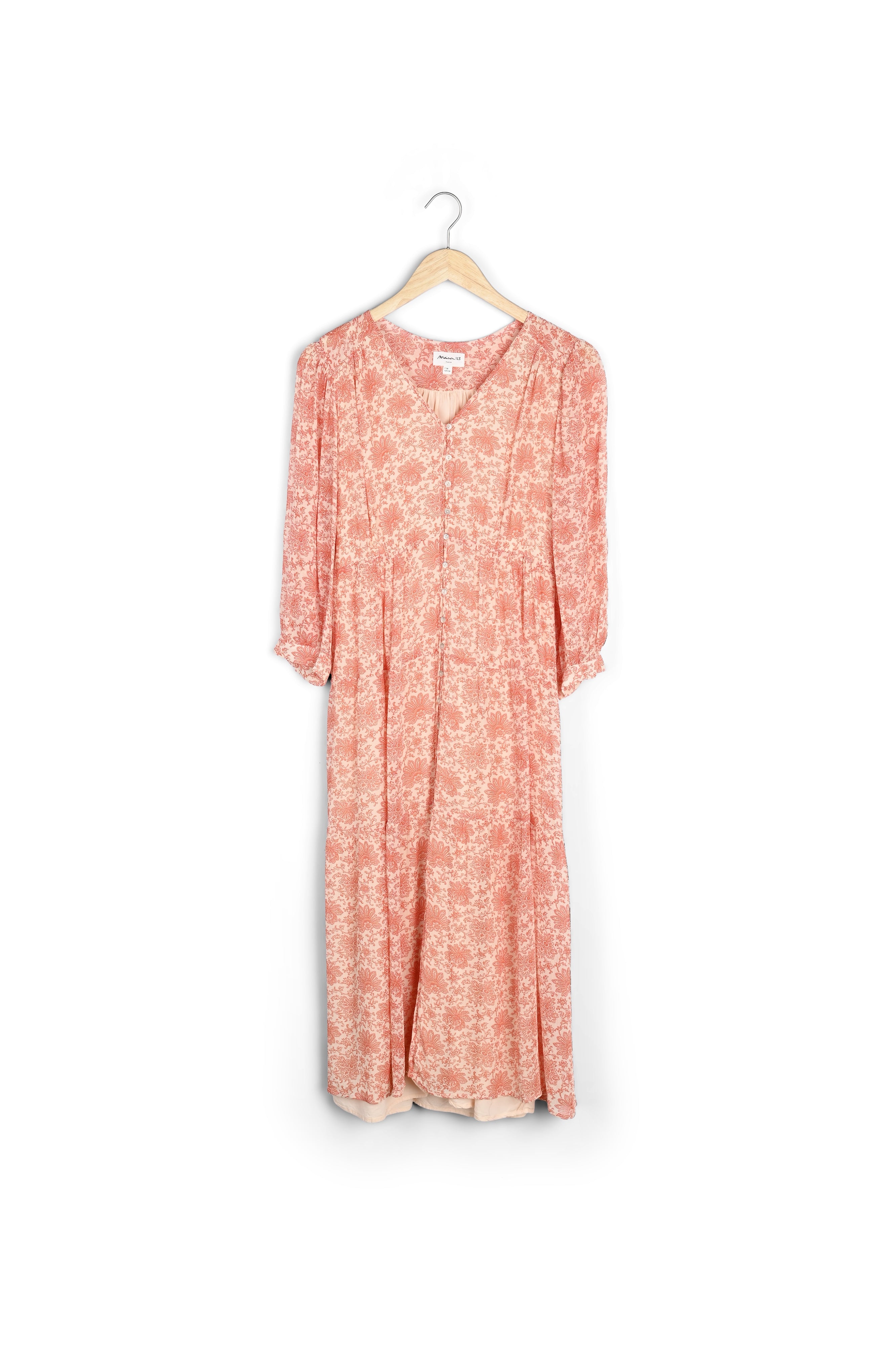 Robe longue vaporeuse imprimé pêche Souad Faume - seconde main