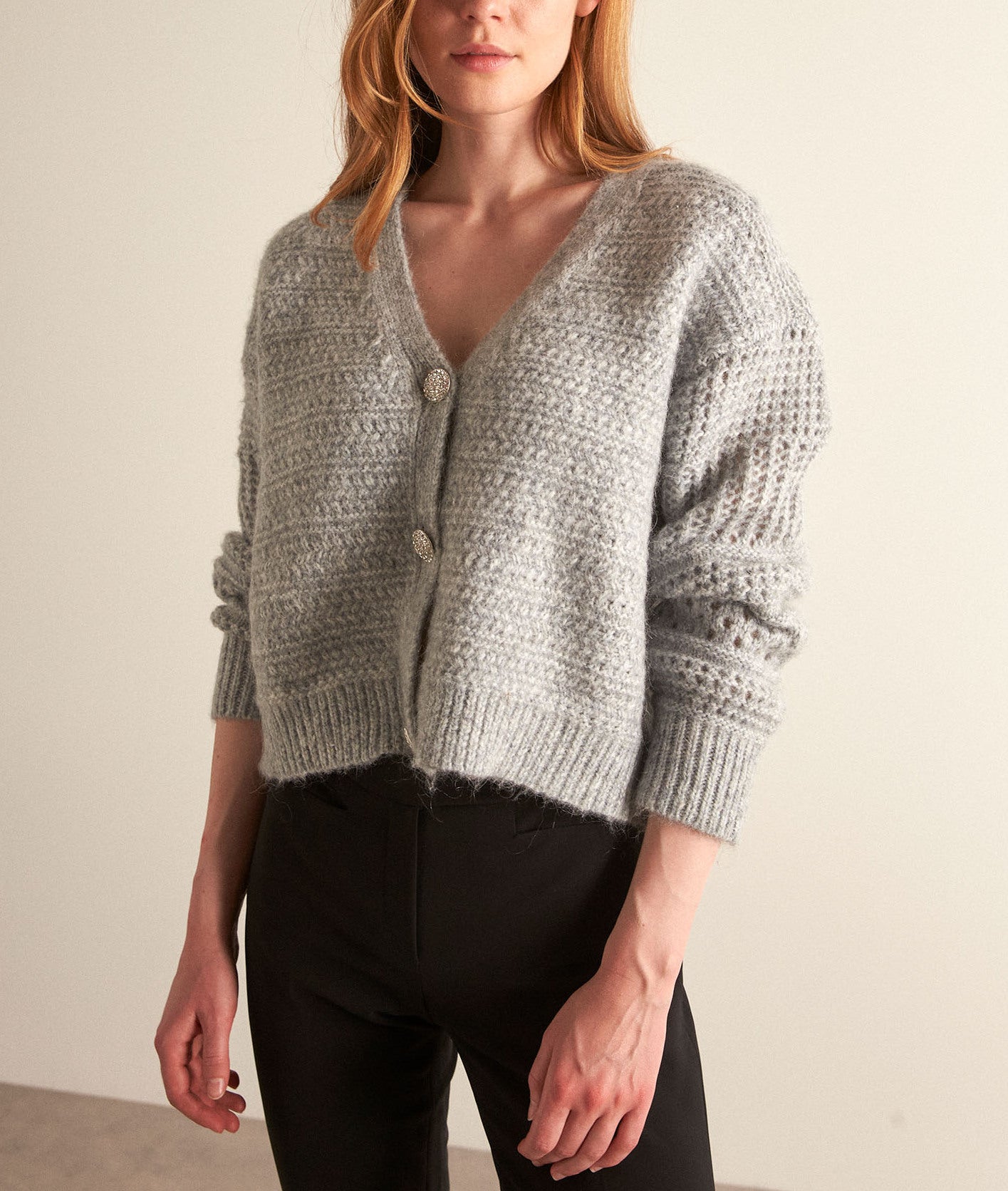 Cardigan ajouré gris chiné Bawer Faume - seconde main