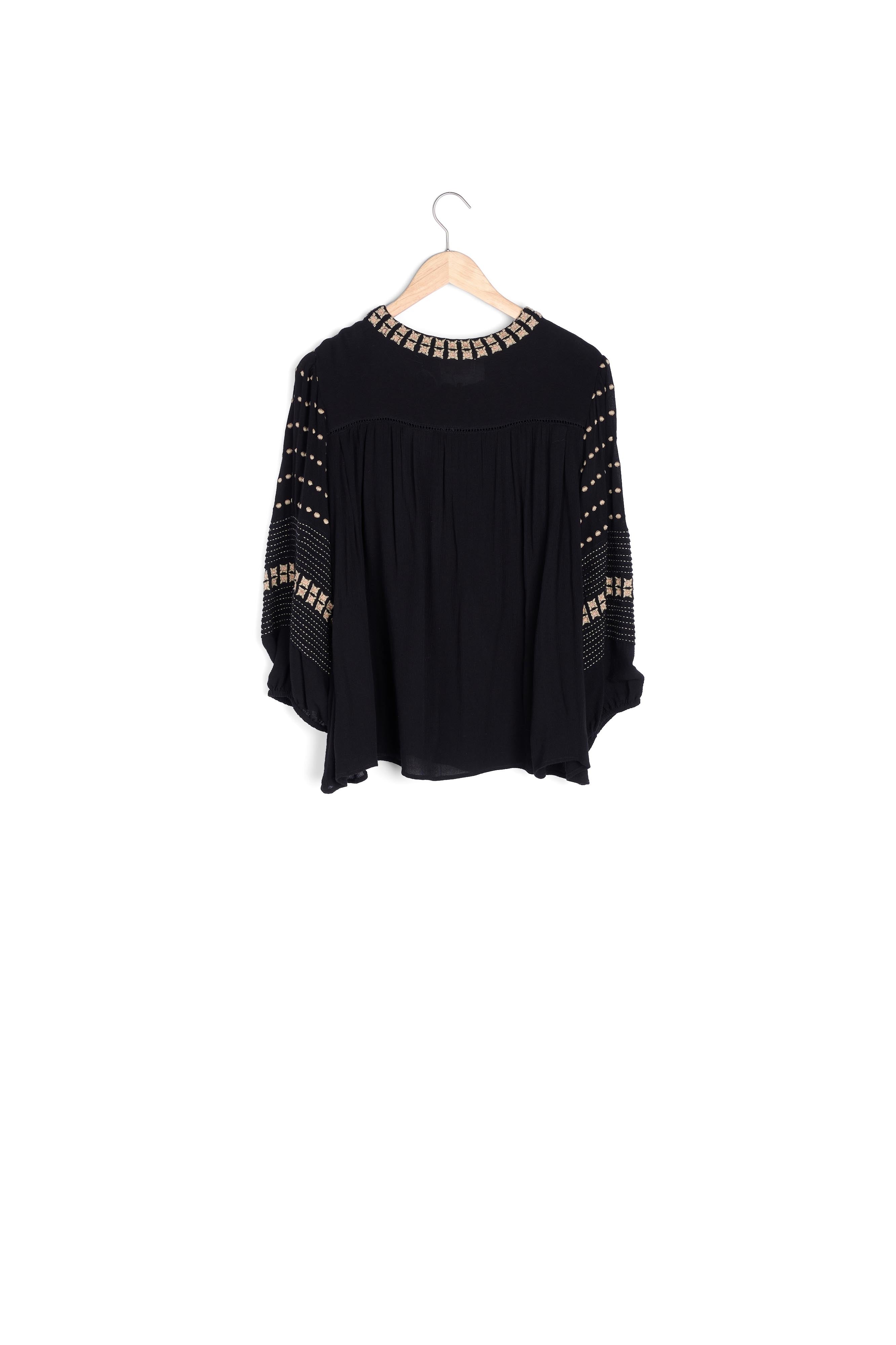 Blouse brodée ethnique noire CALLAS Faume - seconde main