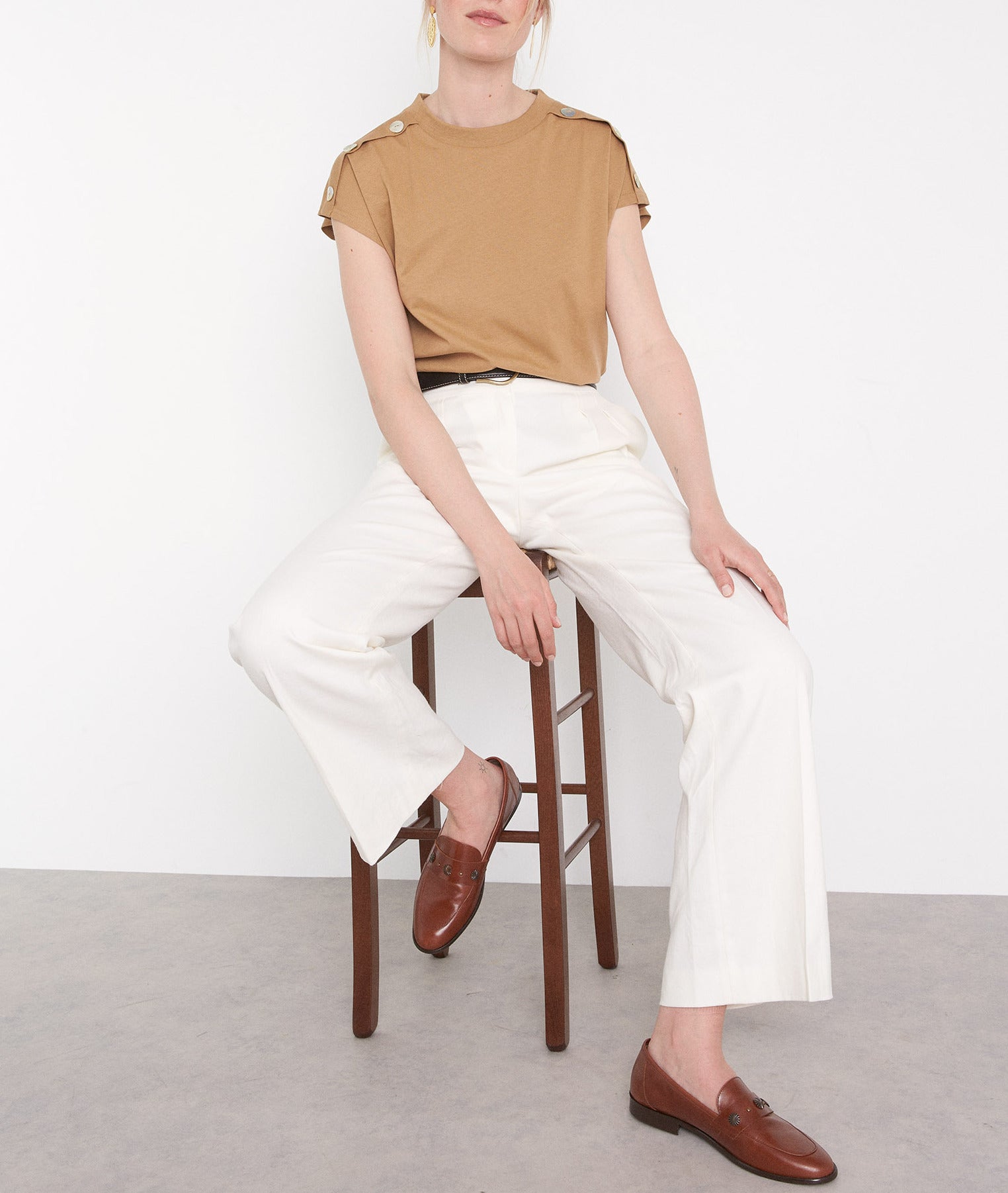 Pantalon en lin ivoire large Galaxy Faume - seconde main