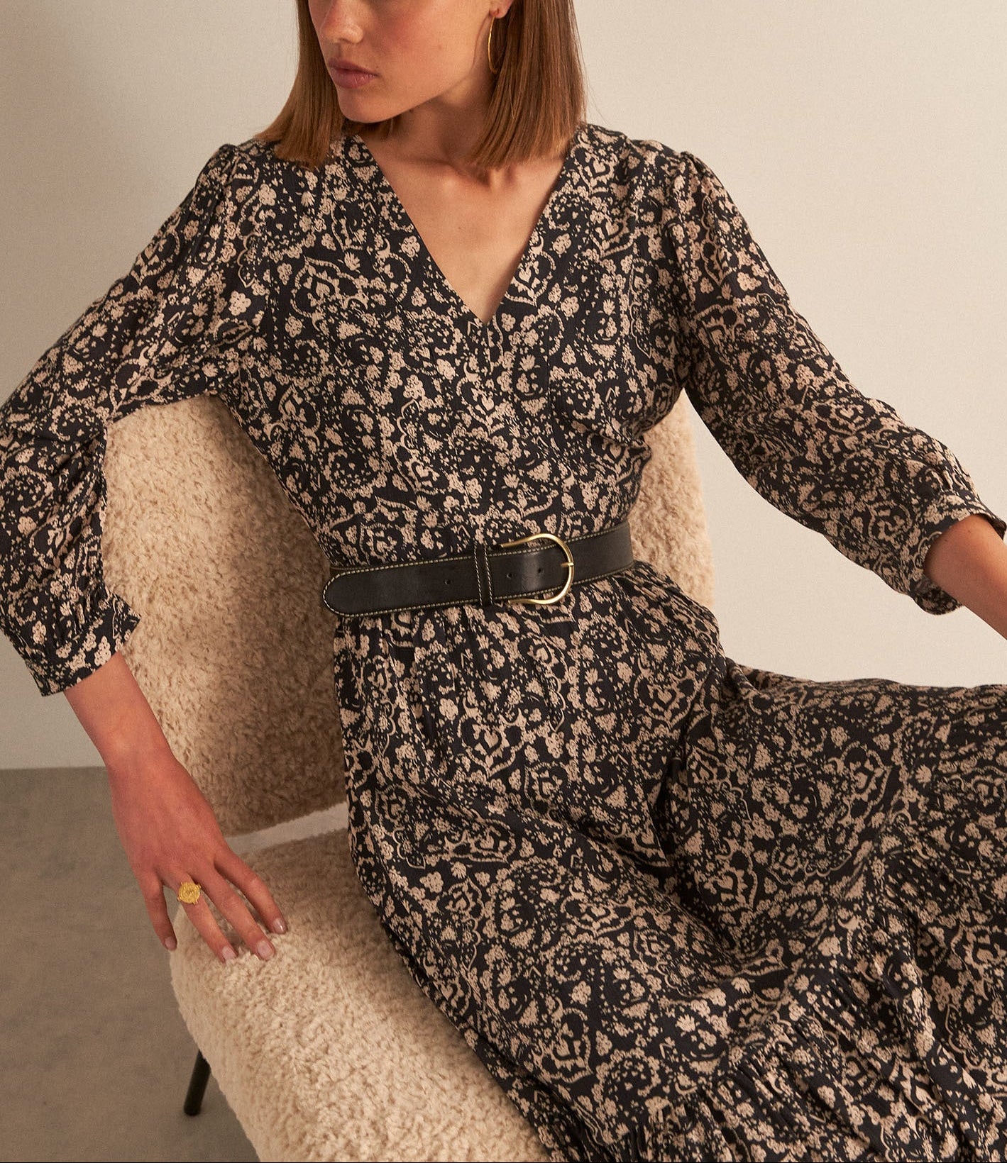 Robe longue noire imprimée LUDINE Faume - seconde main