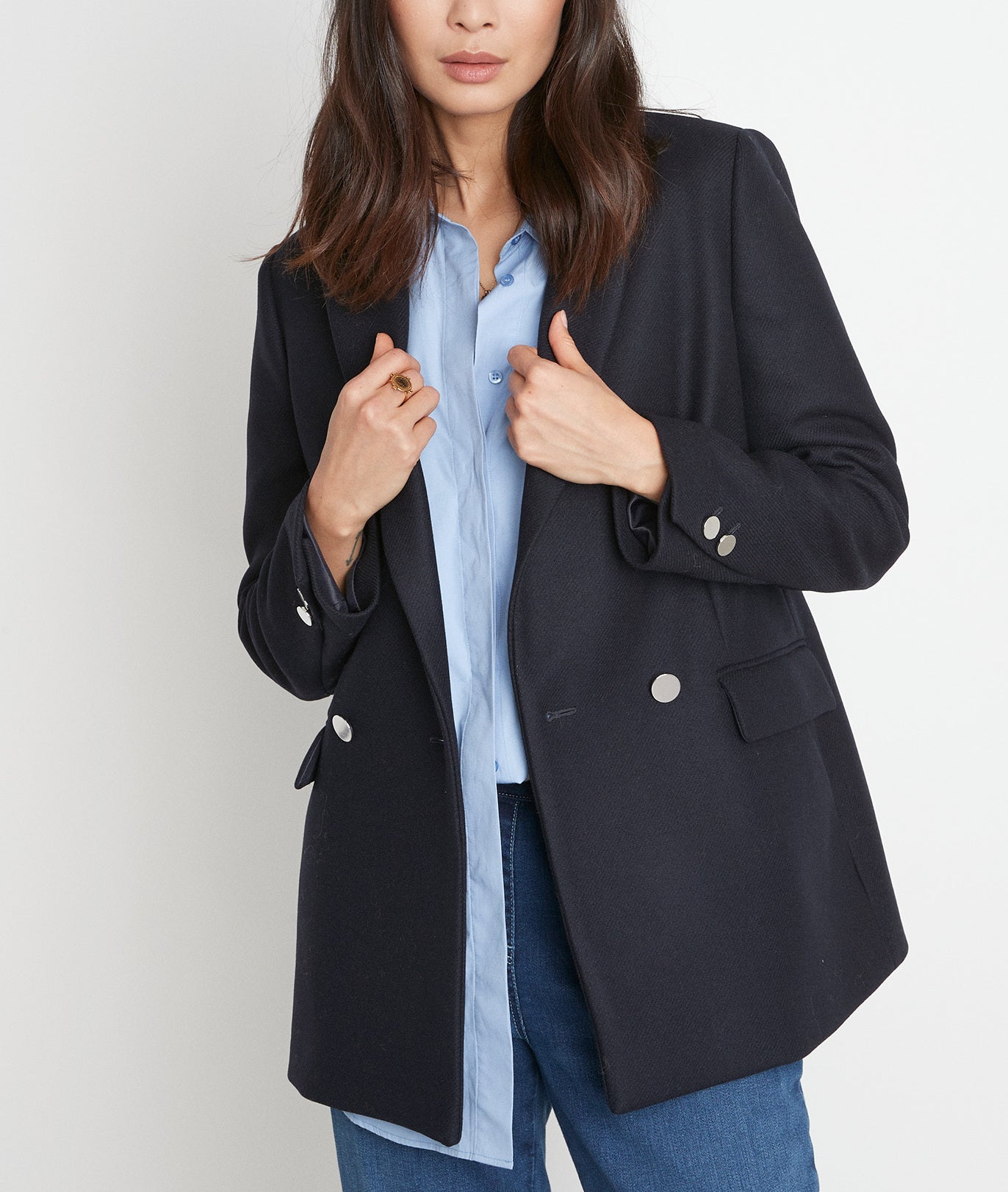 Manteau en laine forme blazer marine Lorine Faume - seconde main