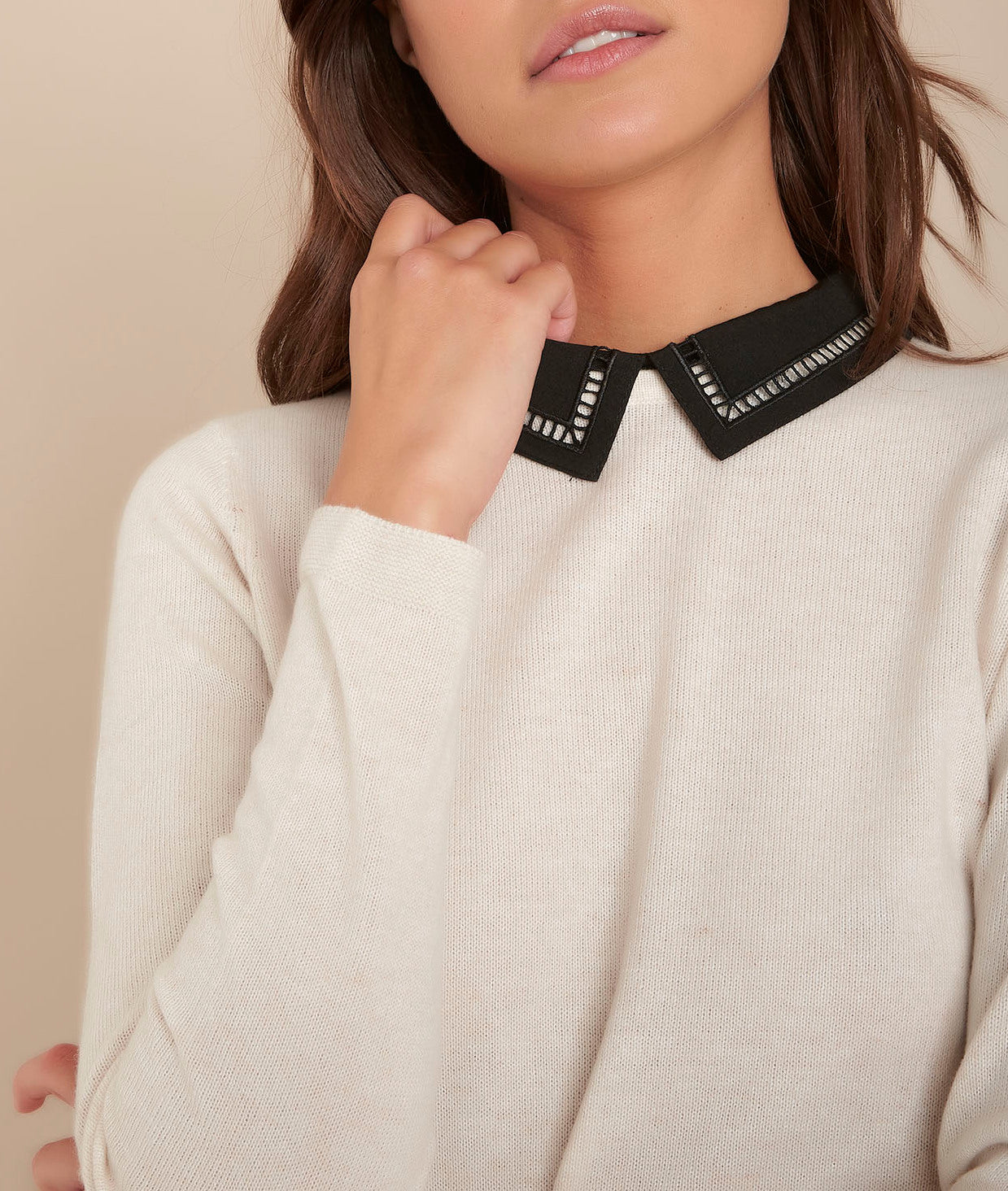 Pull en polyester recyclé col claudine Fancy Faume - seconde main