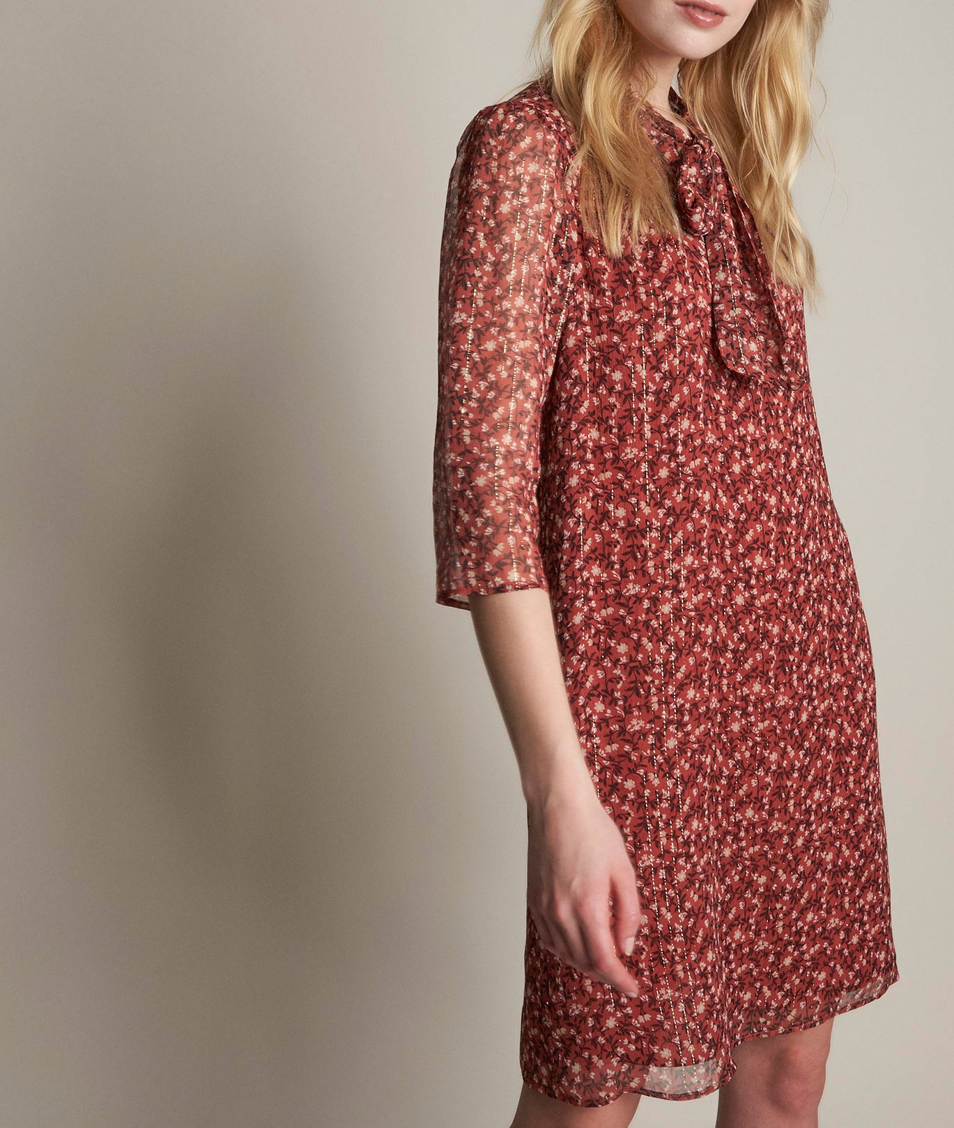 Robe imprimée col lavallière en soie Cécile Faume - seconde main