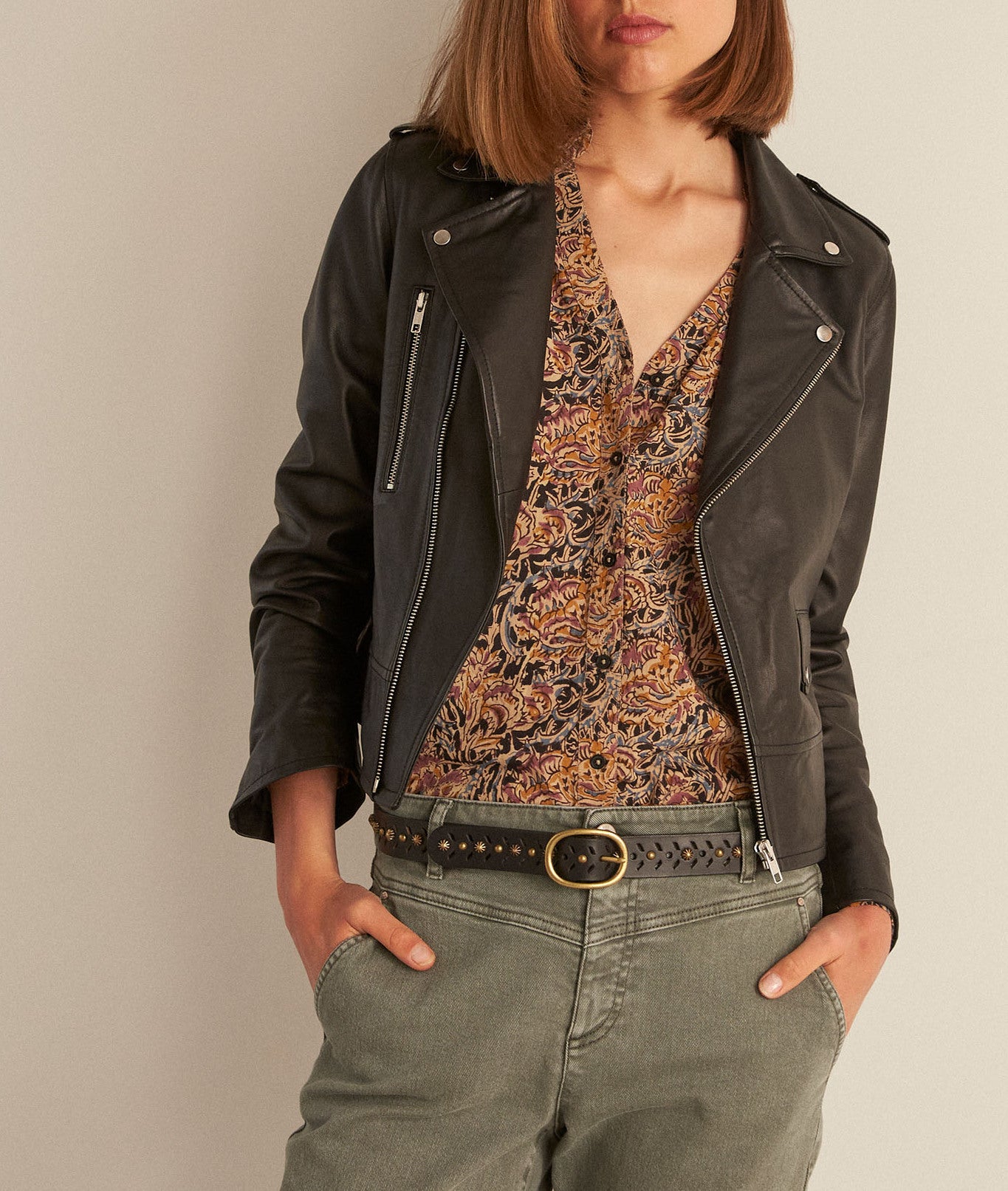 Chemisier fleuri en coton ocre CAROLINE Faume - seconde main