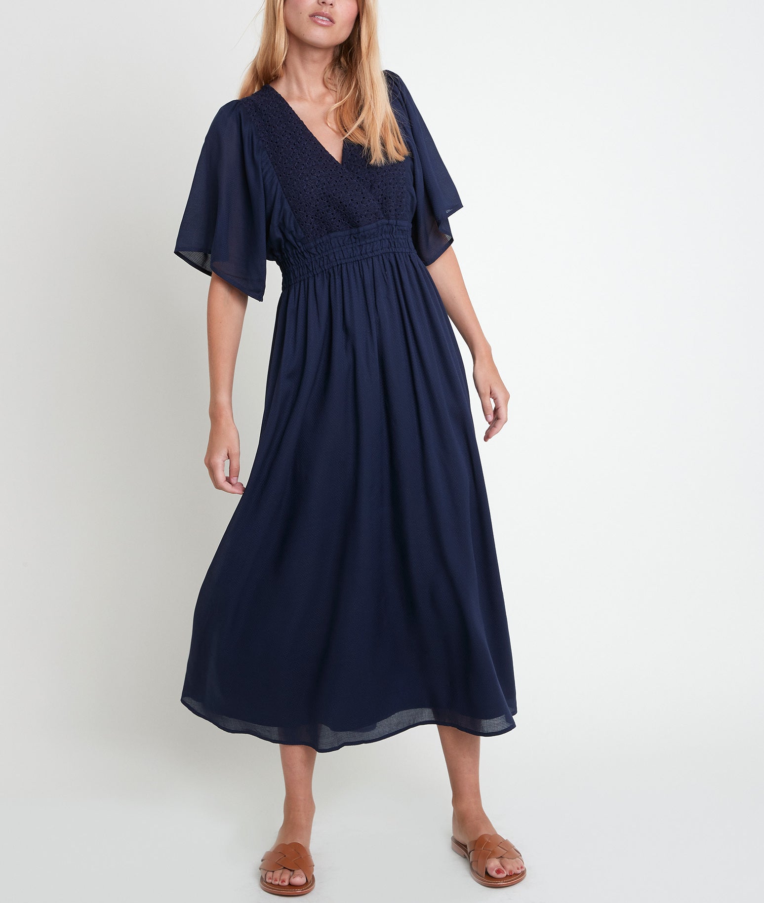 Robe bleue brodée Lauretta Faume - seconde main