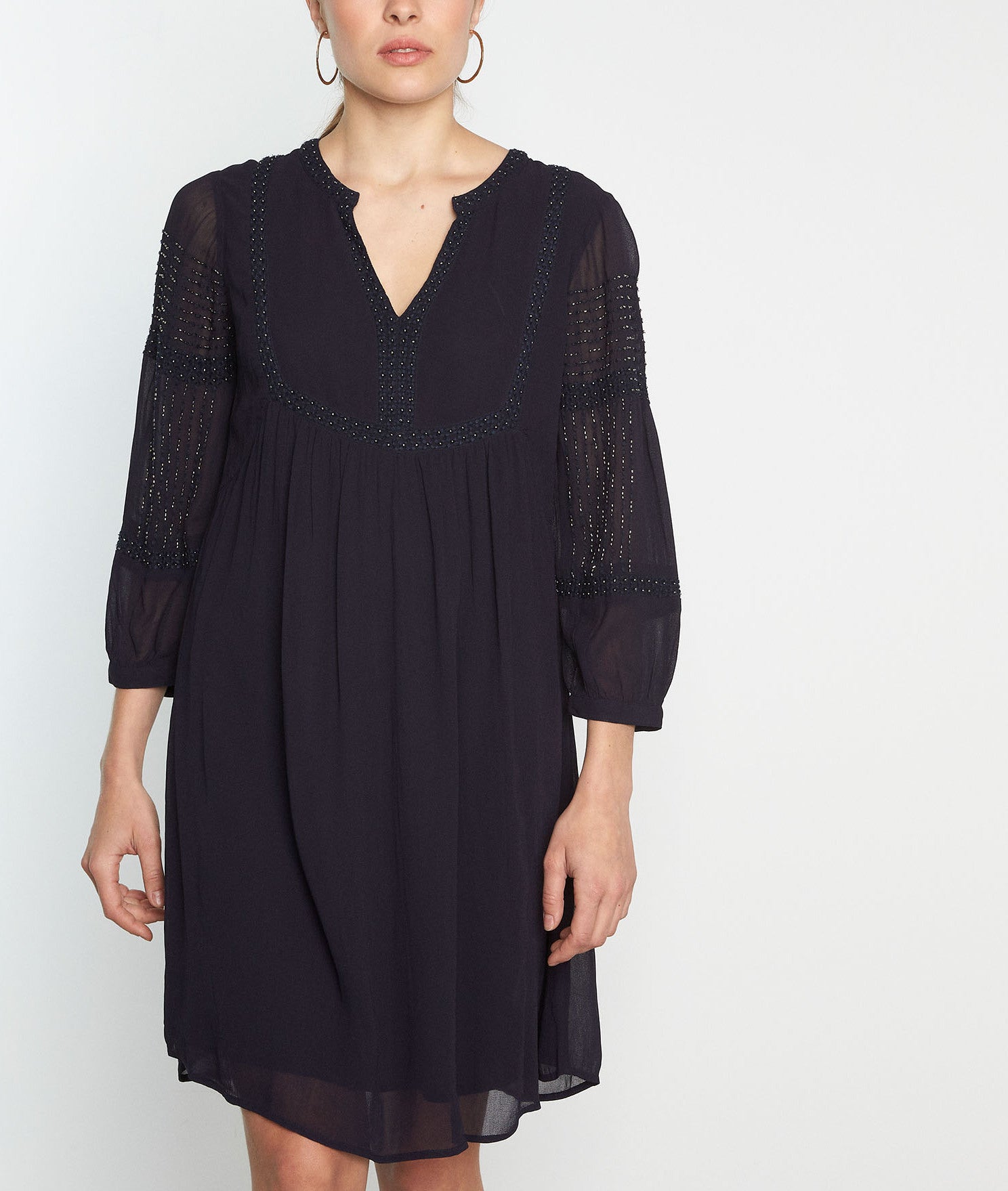 Robe courte perlée marine Nelly Faume - seconde main