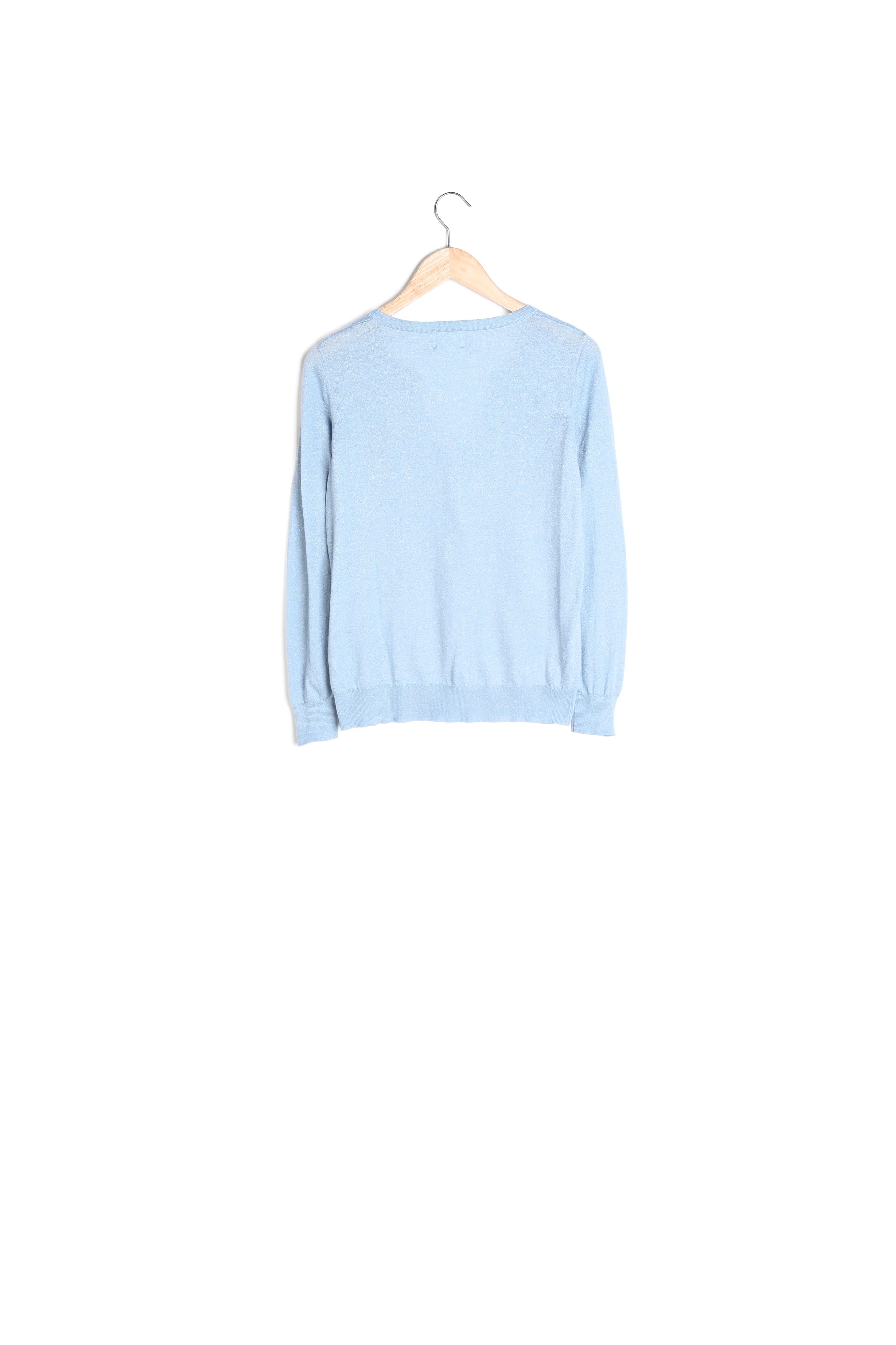 Pull en maille fine à col tunisien bleu Travys Faume - seconde main