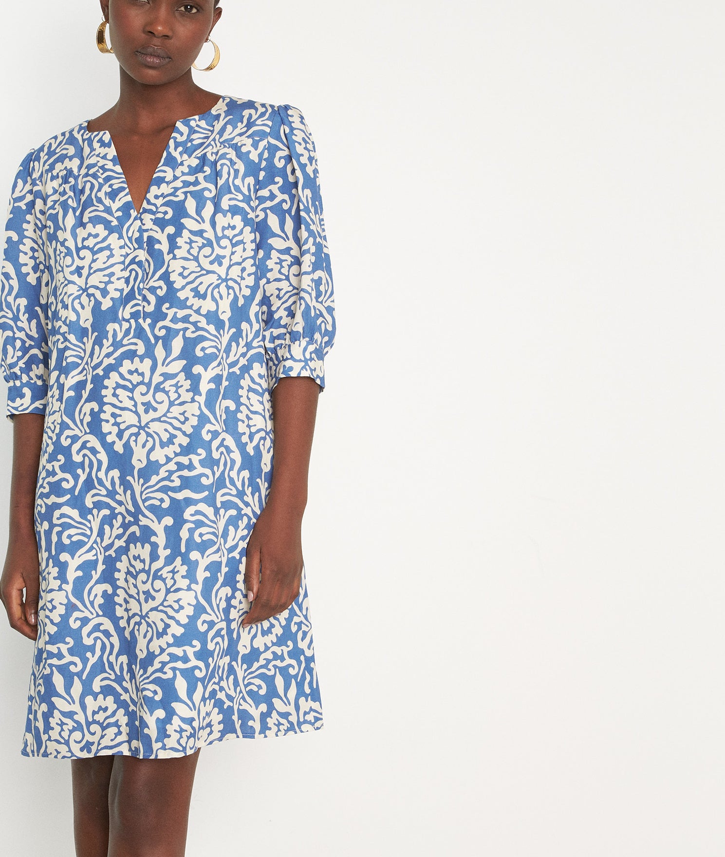 Robe courte droite imprimée bleu ciel Nassima Faume - seconde main