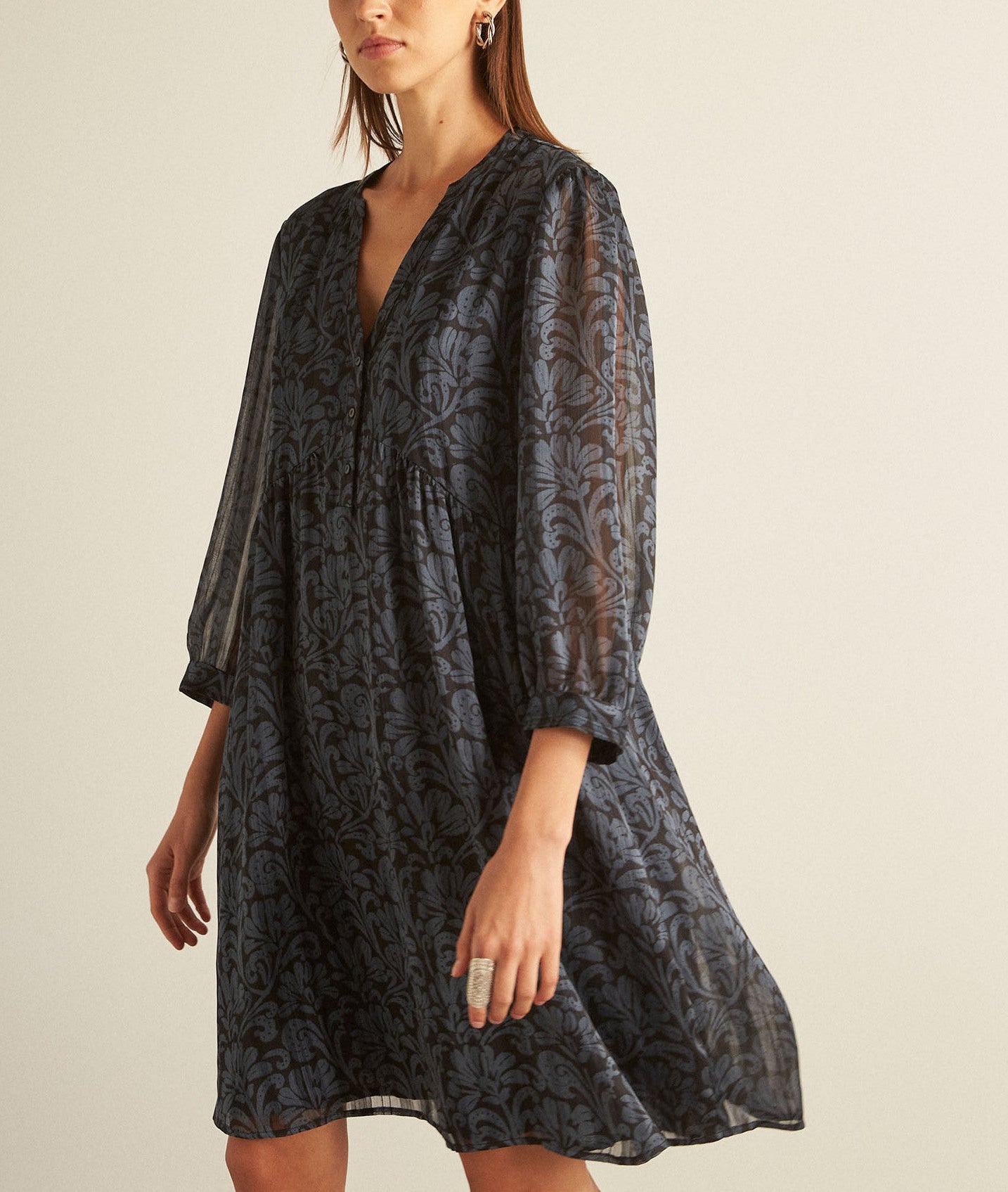 Robe courte imprimée bleue Calypso Faume - seconde main