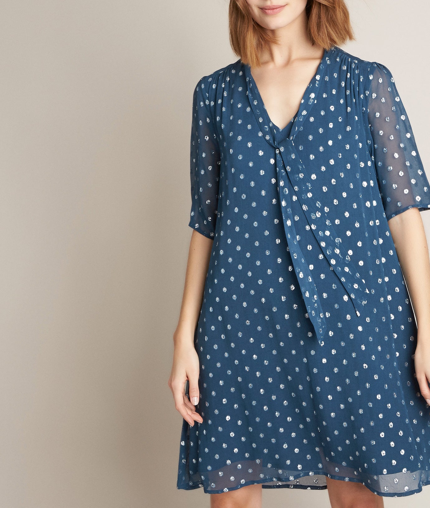 Robe à pois col lavallière Odette Faume - seconde main