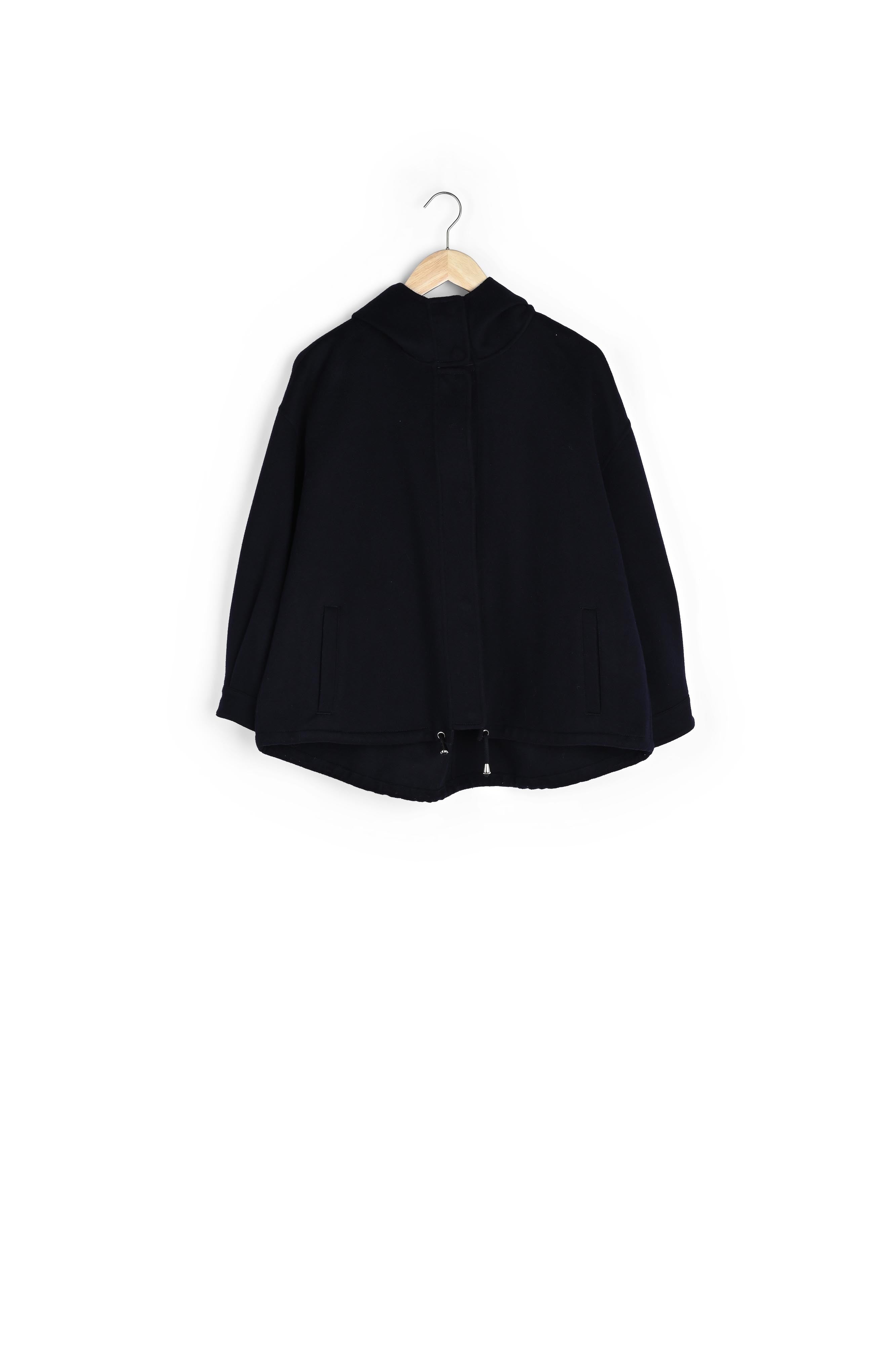 Manteau court à capuche en laine marine Valentine Faume - seconde main