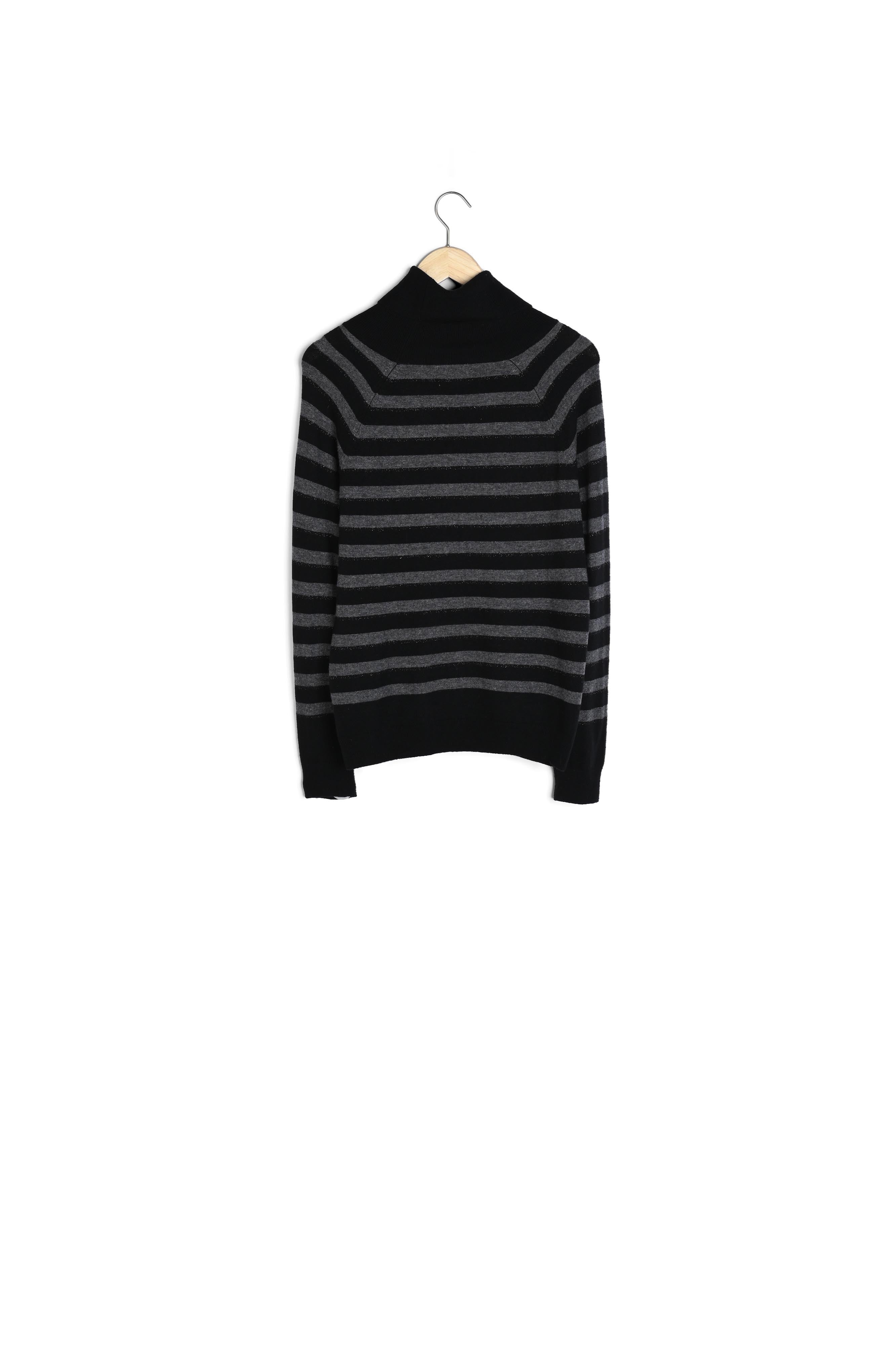 Pull col roulé en laine recyclée et cachemire noir et gris Thales Faume - seconde main