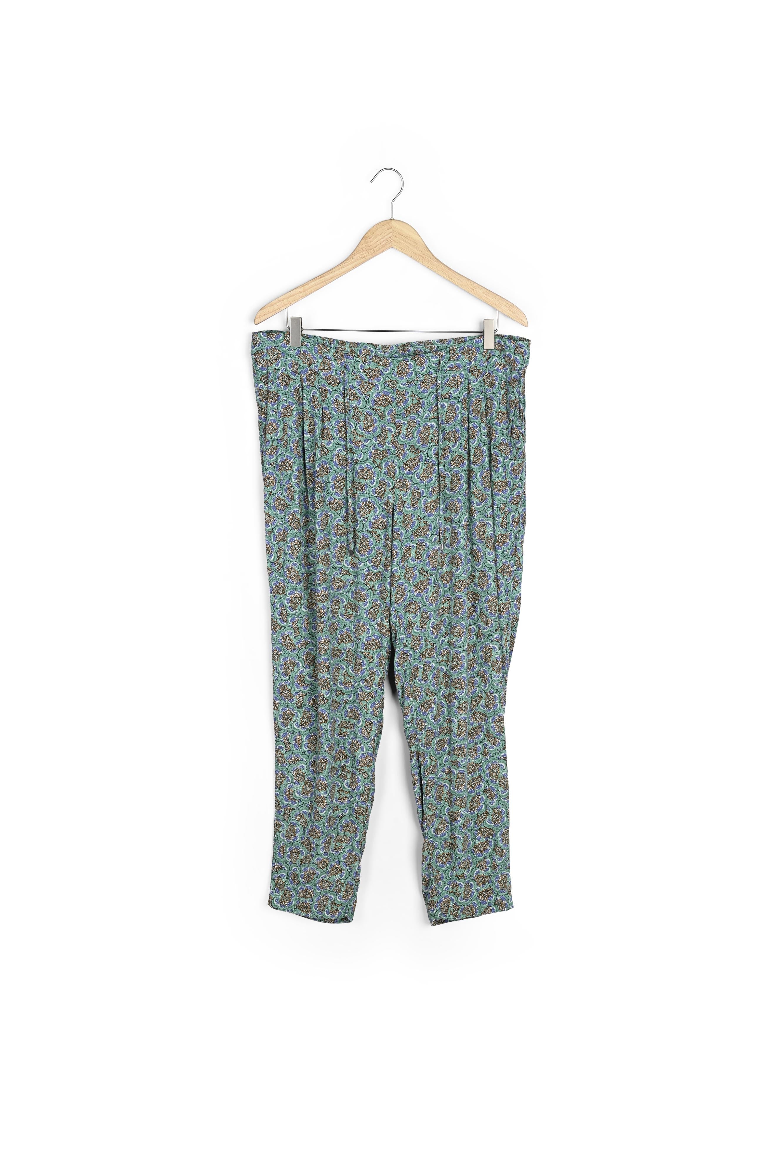 Pantalon fluide imprimé en crêpe de coton vert Flynn Faume - seconde main