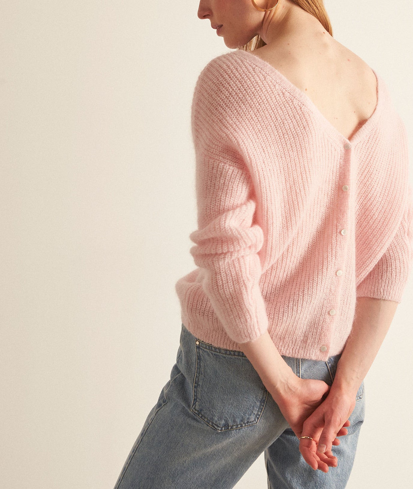 Cardigan en polyamide, laine et mohair rose poudré Paddy Faume - seconde main