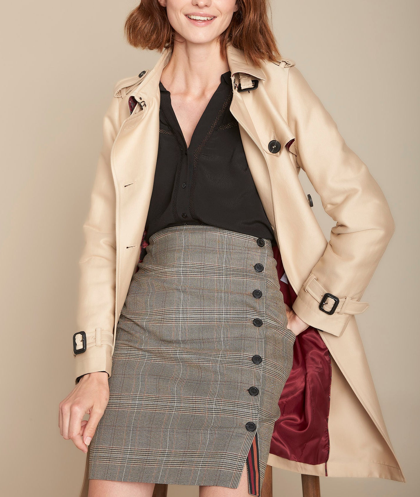 Jupe droite jacquard Prince de galles Abel Faume - seconde main