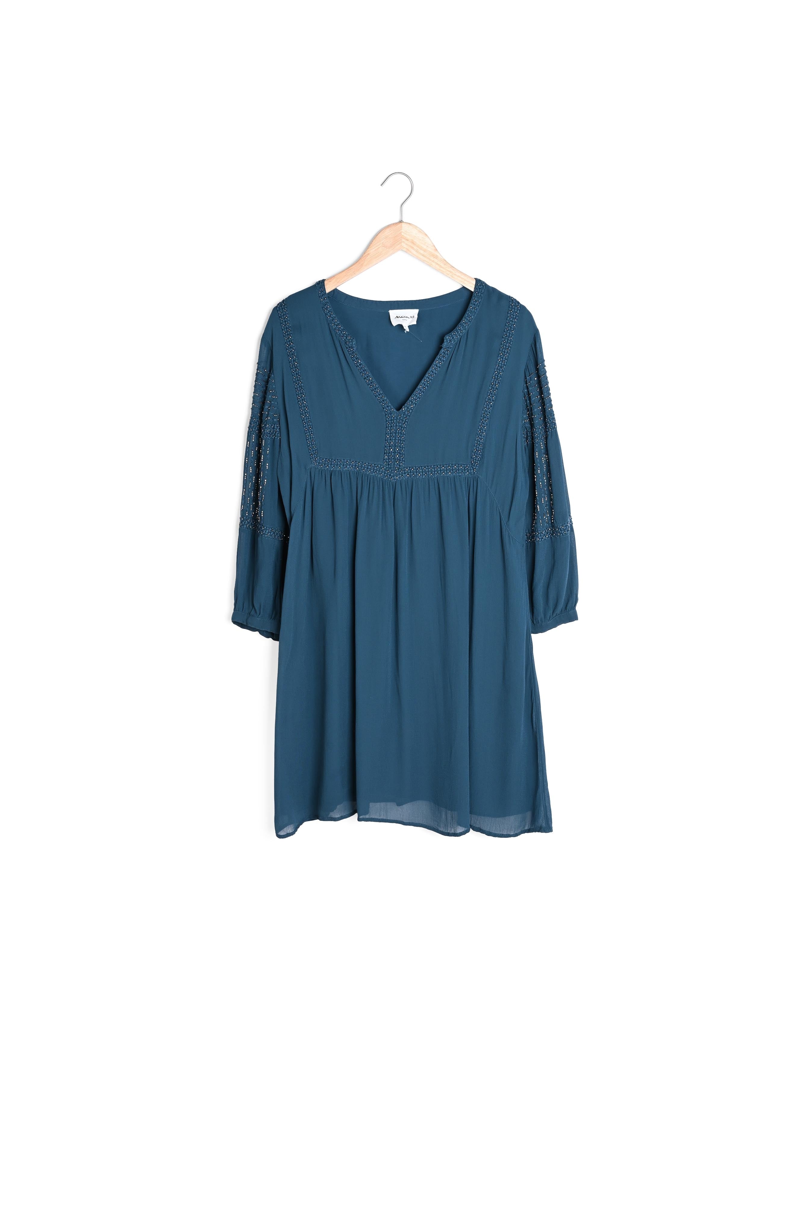 Robe courte perlée bleu canard Nelly Faume - seconde main