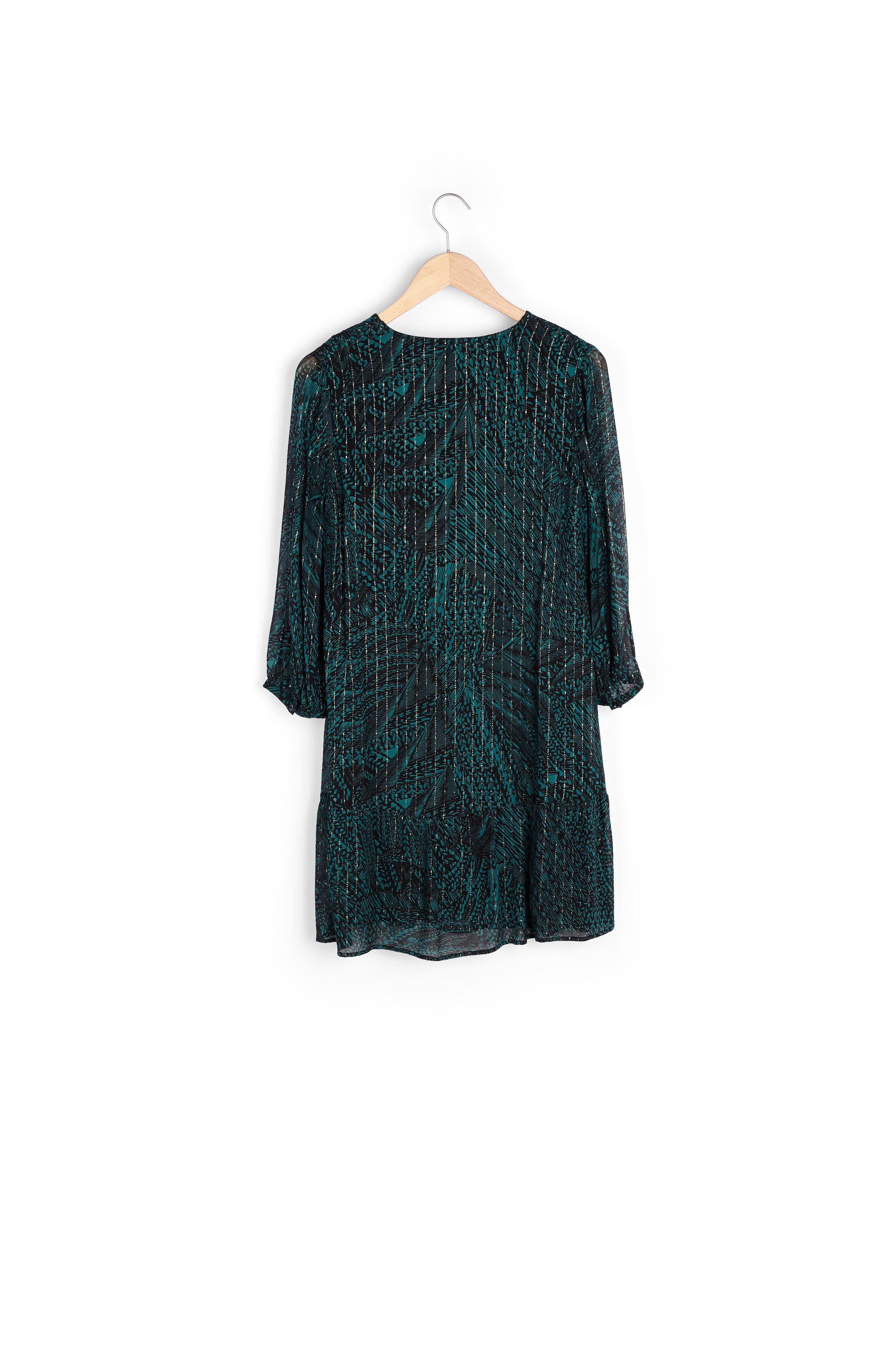 Robe courte et fluide imprimée verte et noire Soraya Faume - seconde main