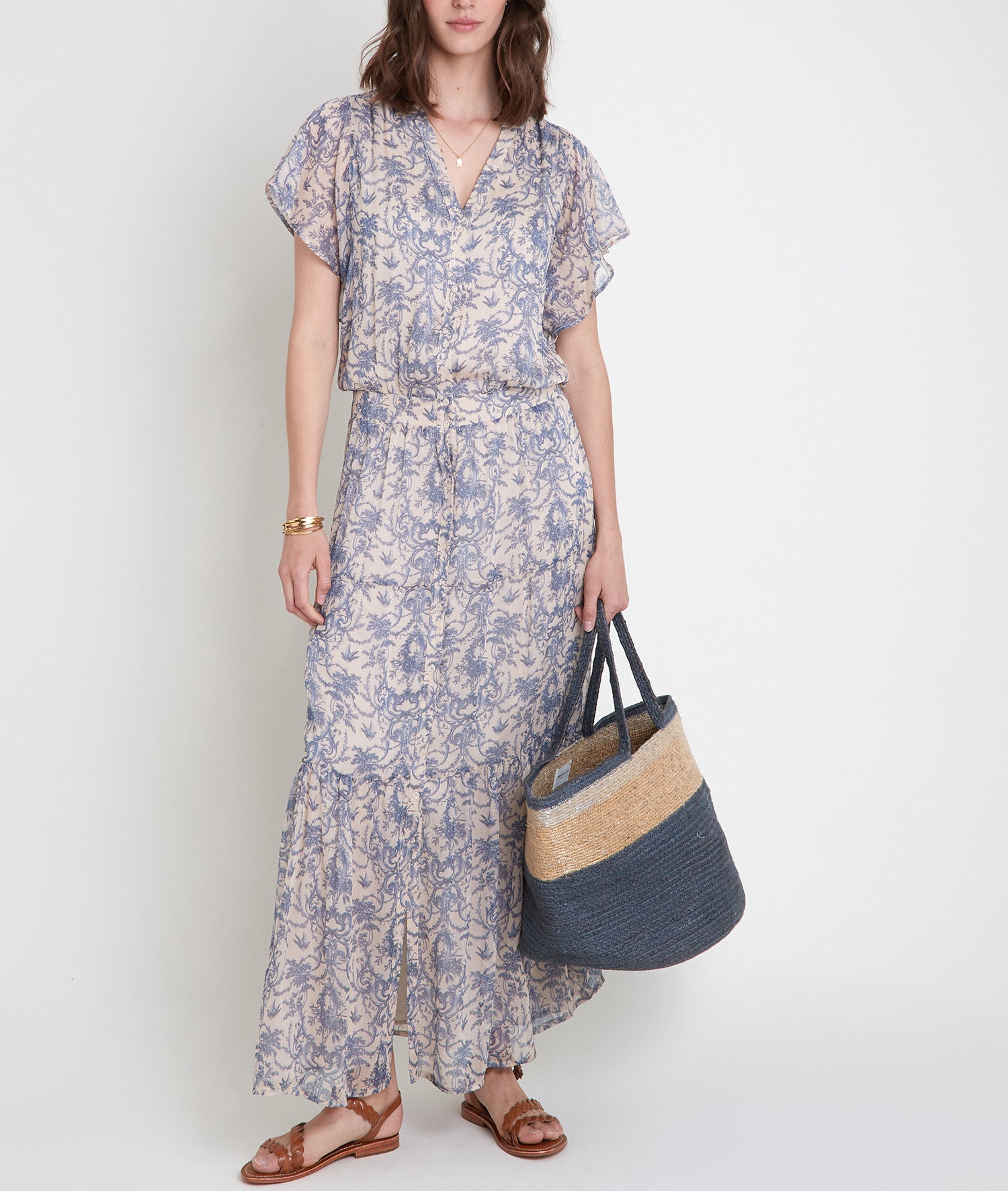 Robe longue imprimée bleu et blanc Laiza Faume - seconde main