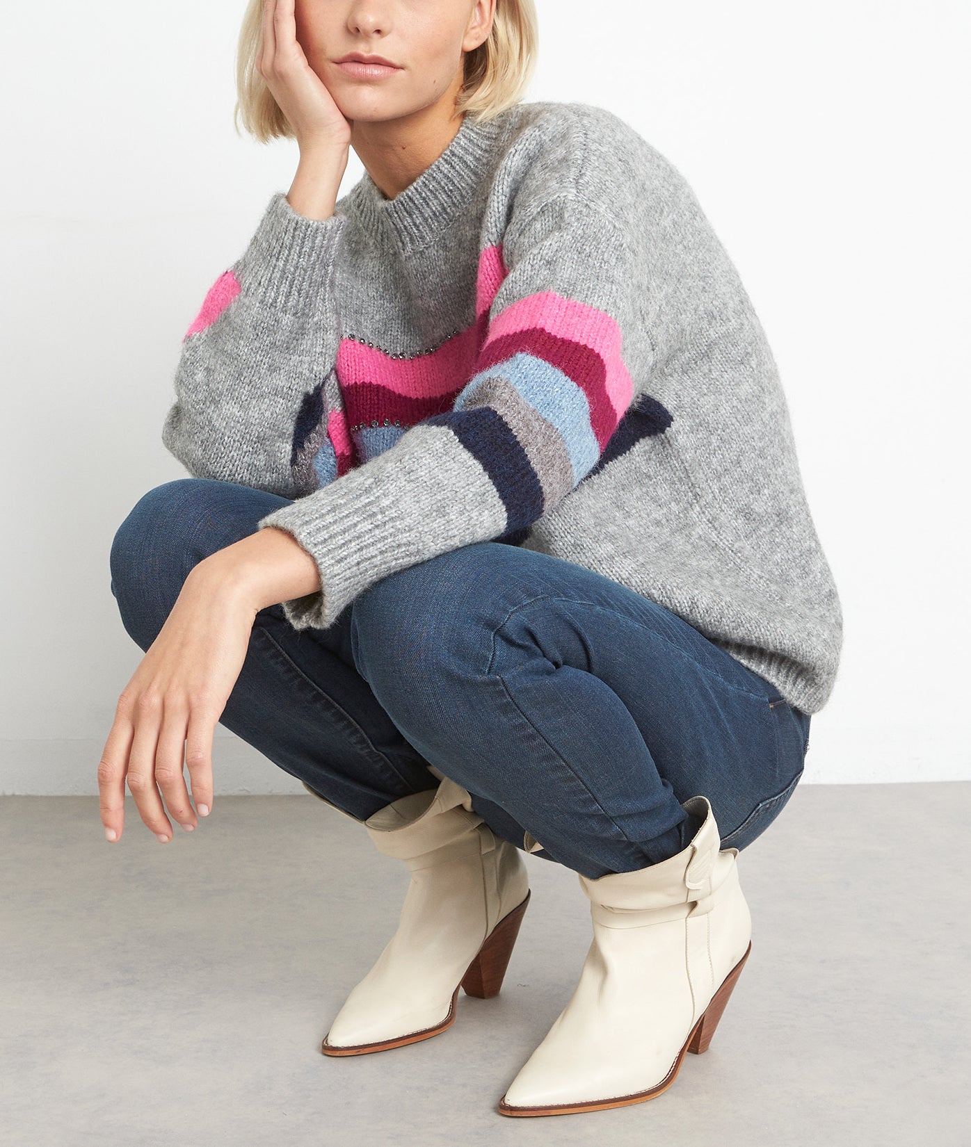 Pull oversize à bandes gris Tatoo Faume - seconde main