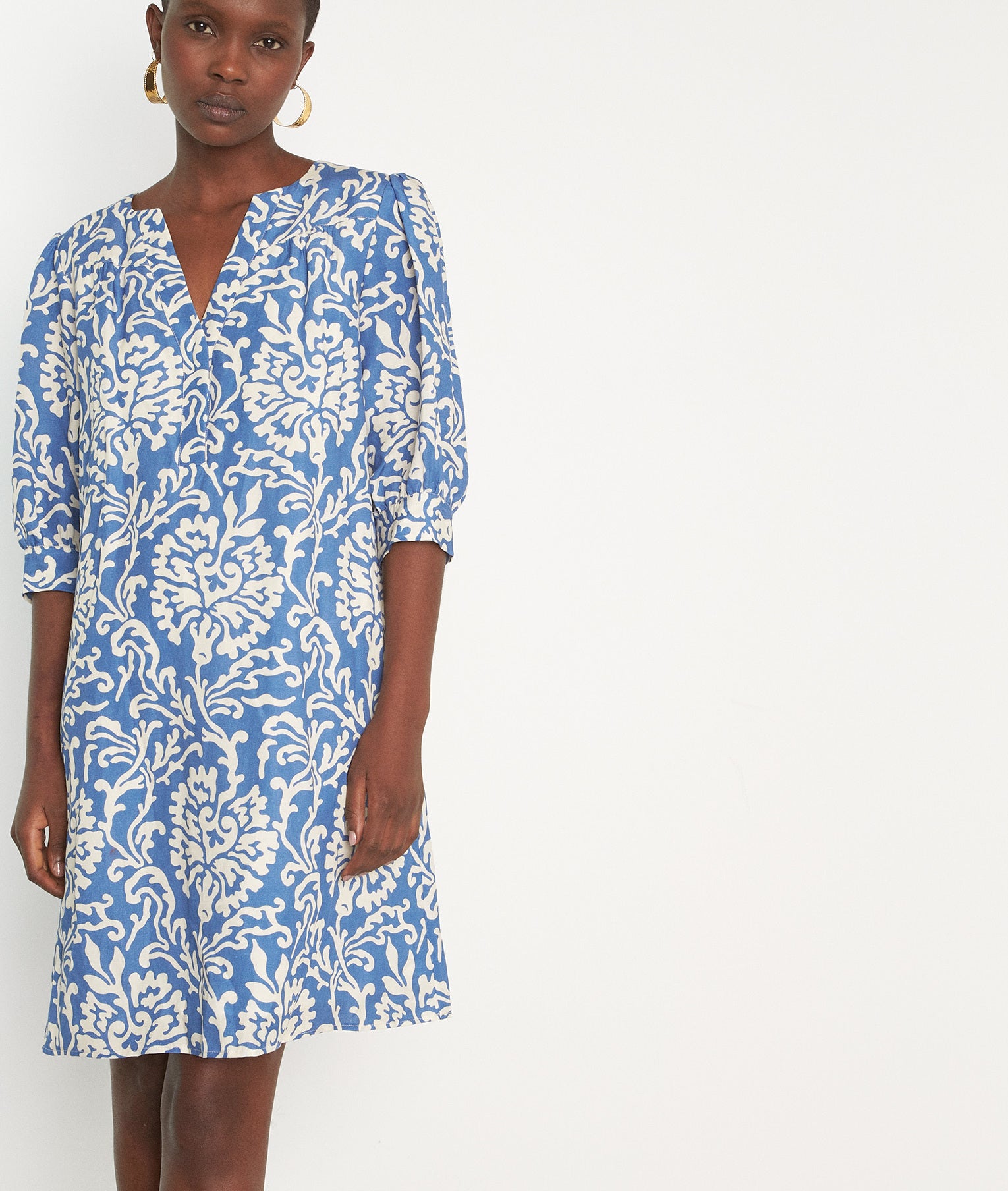 Robe courte droite imprimée bleu ciel Nassima Faume - seconde main