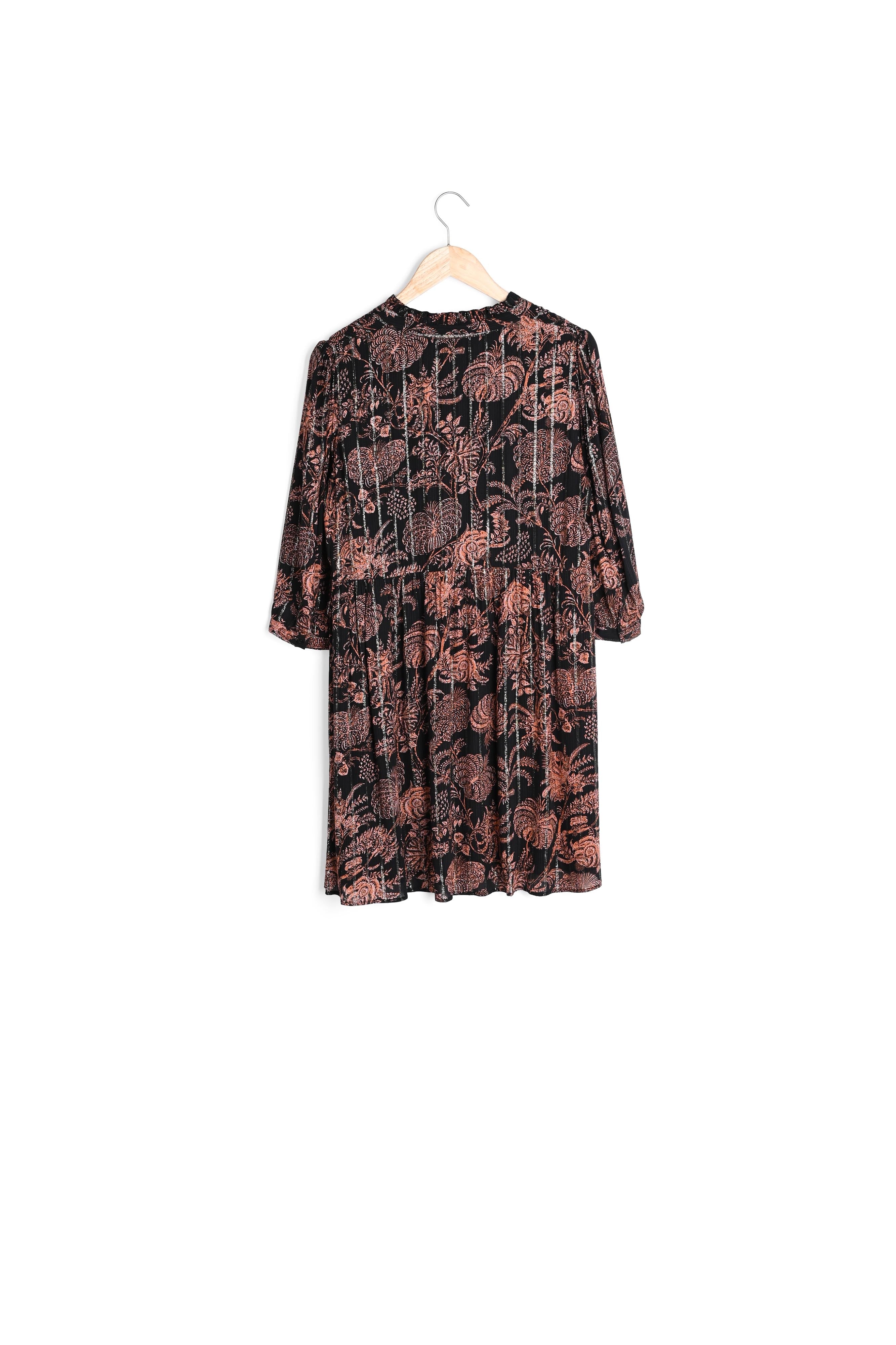 Robe courte imprimée noir et orange Lais Faume - seconde main