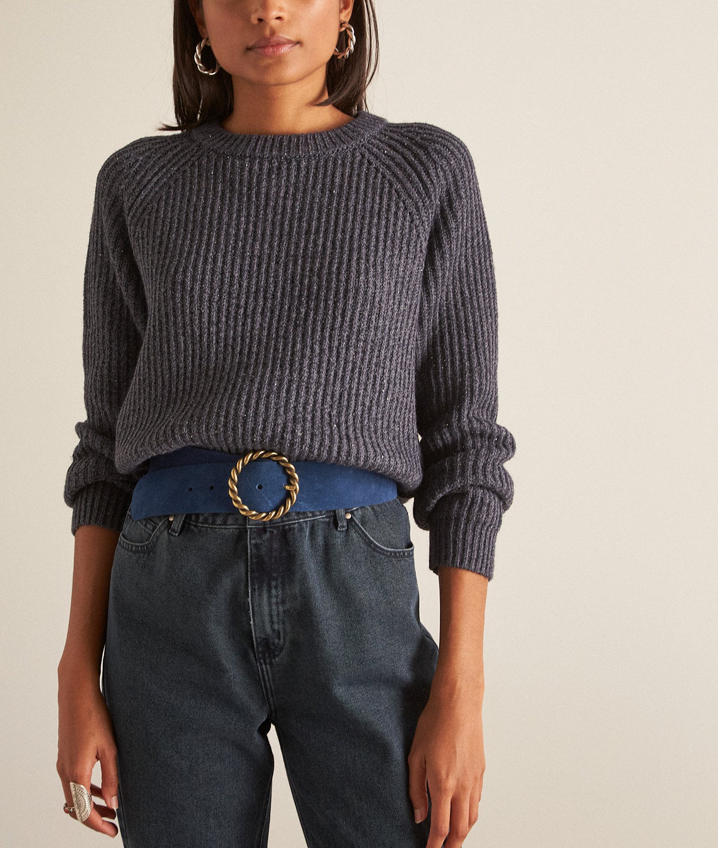 Pull en maille côtelée encre Barbara Faume - seconde main