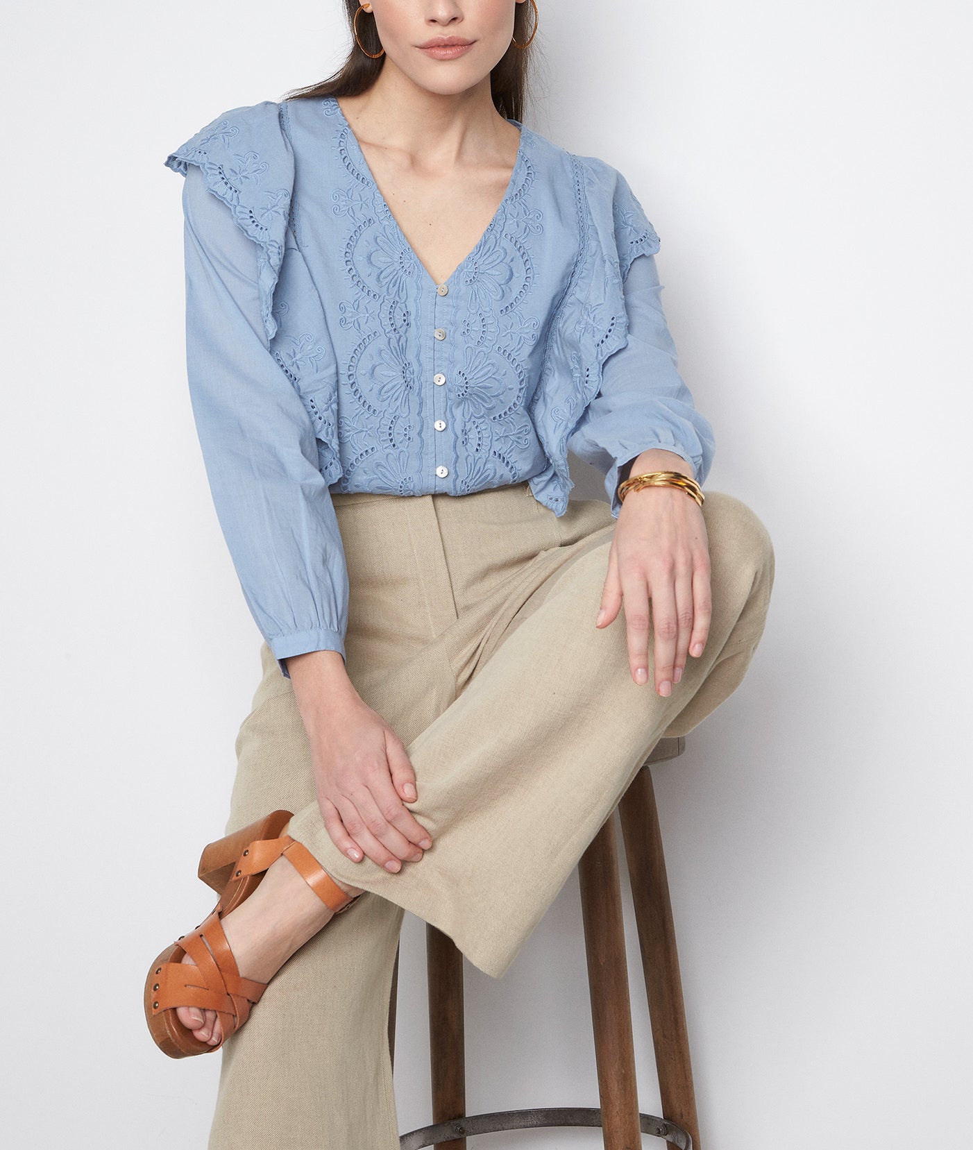 Chemise en coton brodé pure bleached Lalissa Faume - seconde main