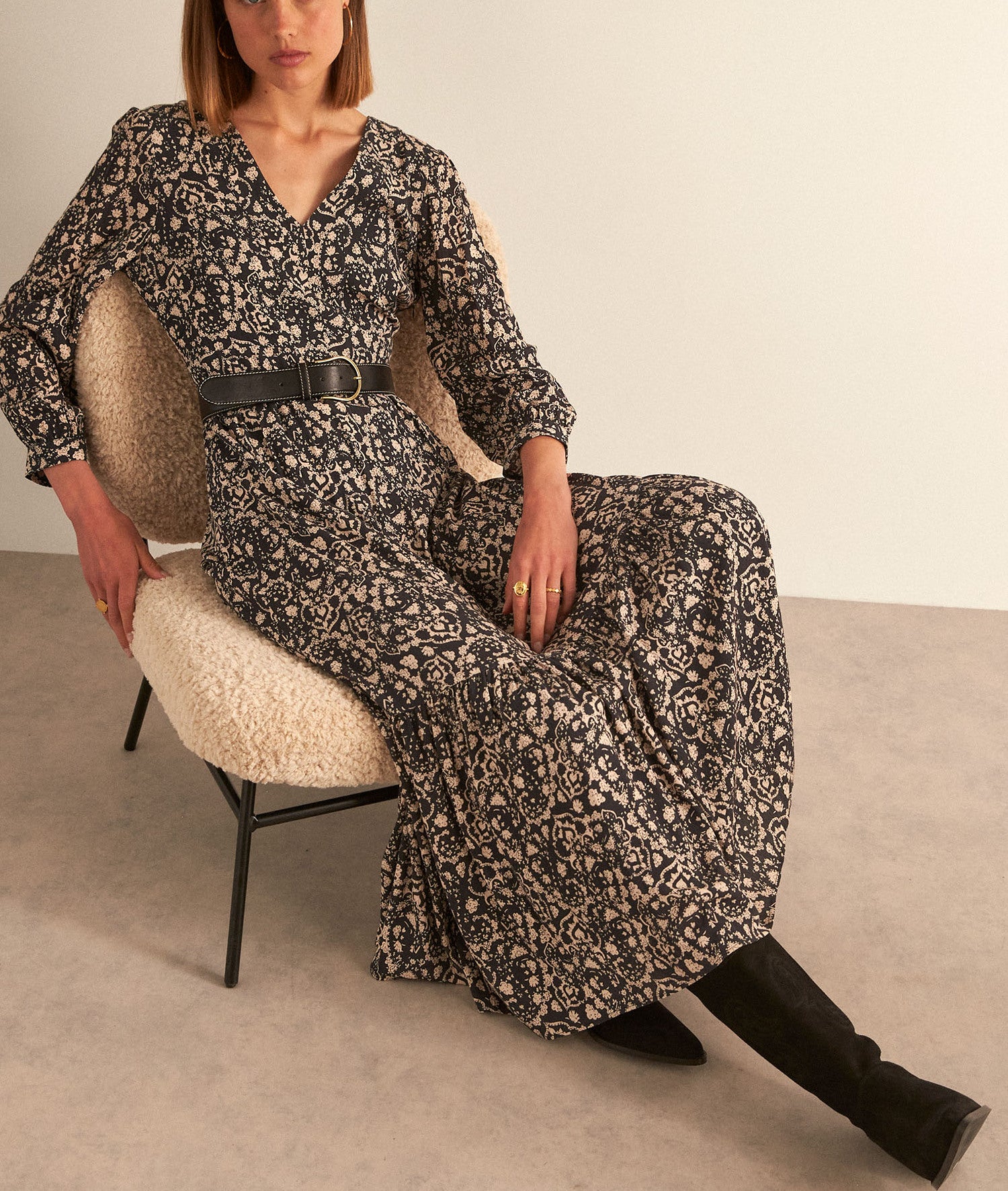 Robe longue noire imprimée LUDINE Faume - seconde main