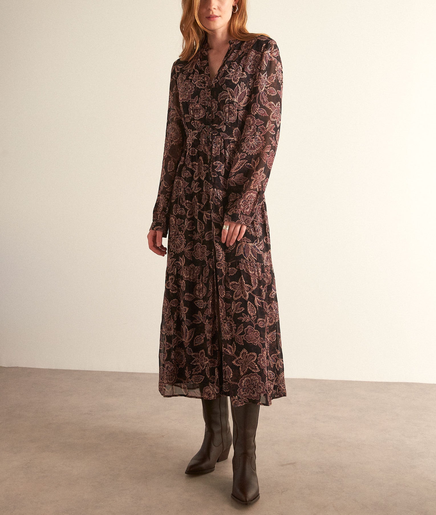 Robe longue imprimée prune Carola Faume - seconde main