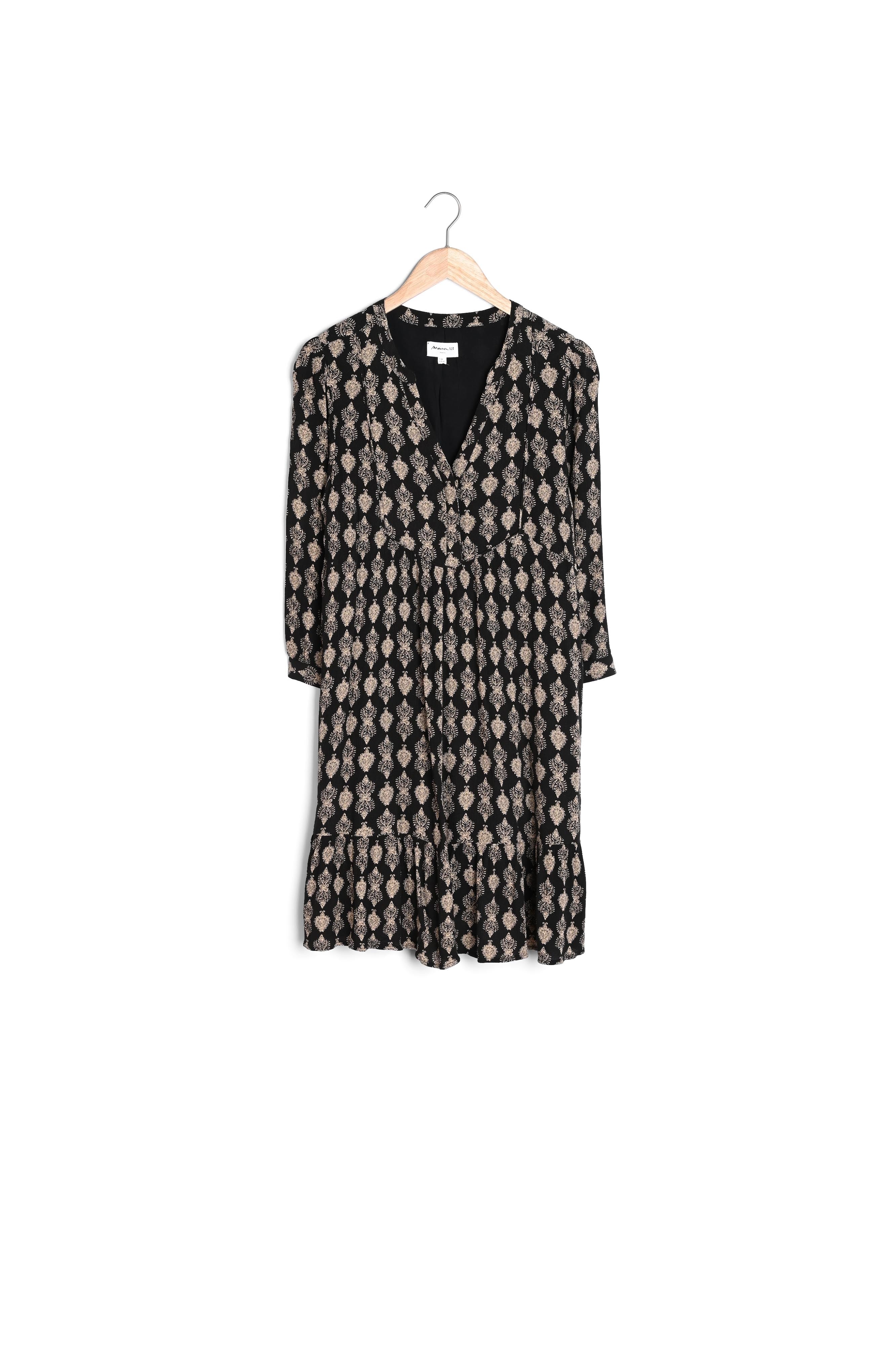 Robe courte imprimée noir et beige en viscose responsable Soleil Faume - seconde main