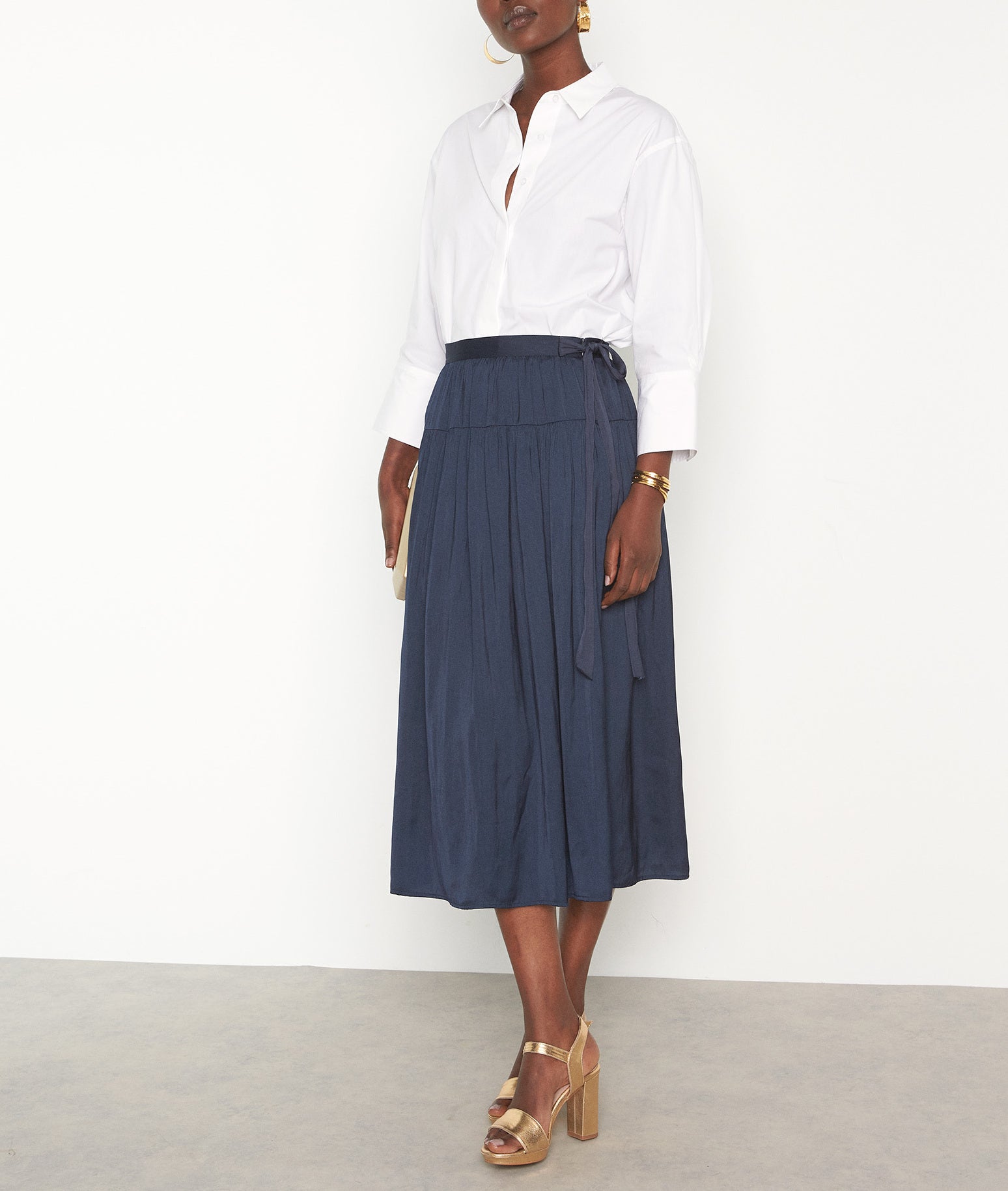 Jupe midi satinée marine Dani Faume - seconde main