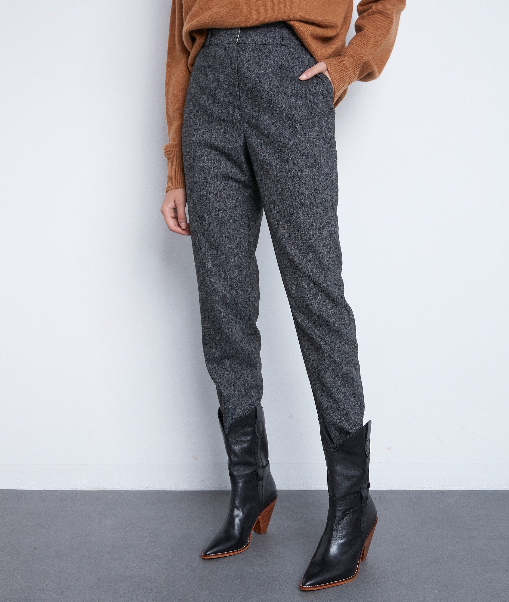 Pantalon de tailleur gris chiné Darcy Faume - seconde main