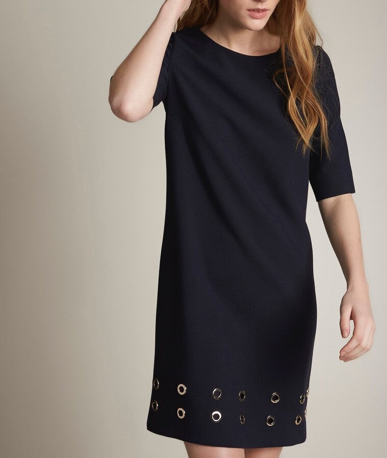 Robe compacte marine à oeillets Corinne Faume - seconde main