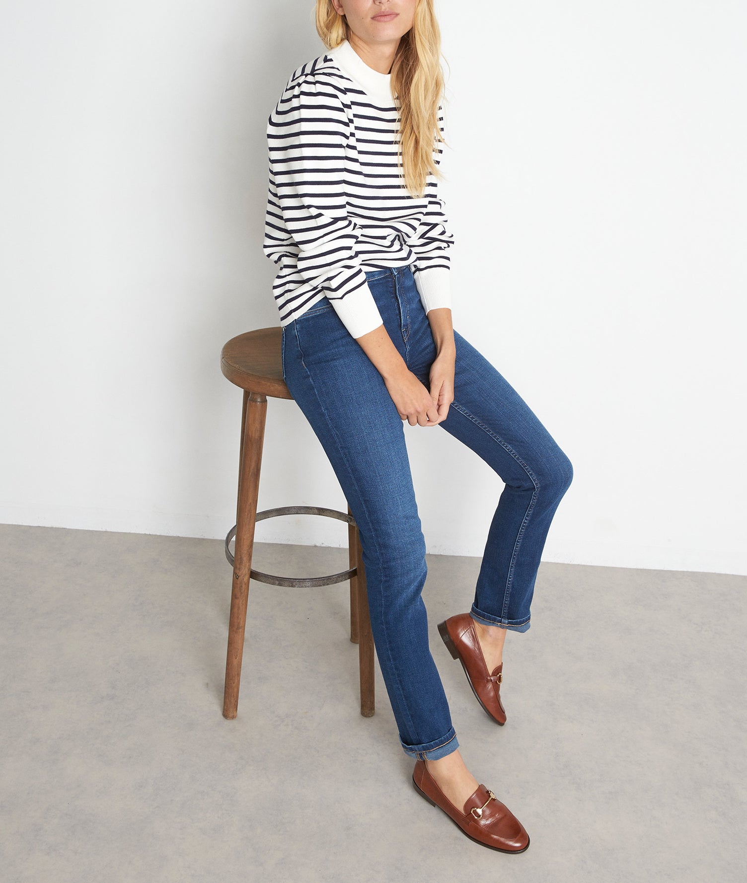 Marinière en viscose responsable blanche et bleue Telma Faume - seconde main