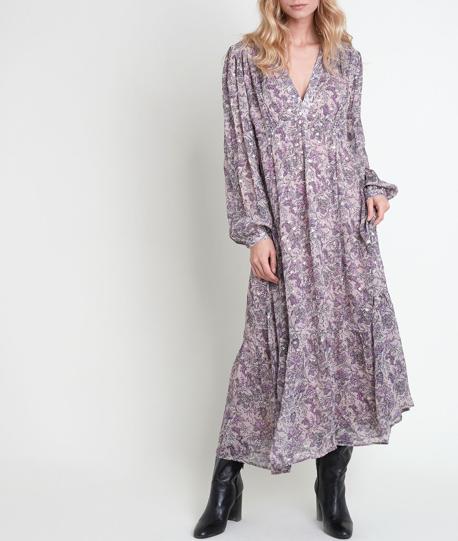 Robe mauve imprimé fleuri Mina Faume - seconde main