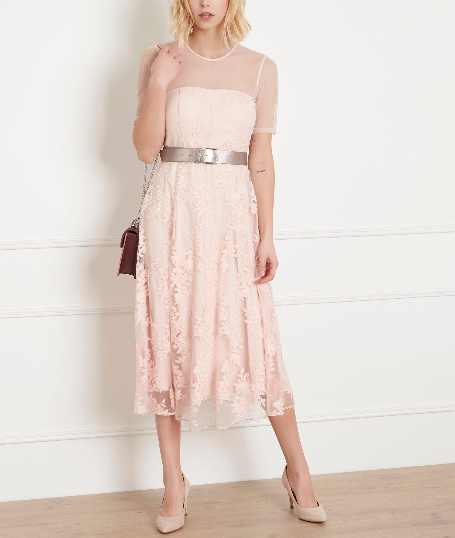 Robe poudre dentelle et tulle Hester Faume - seconde main